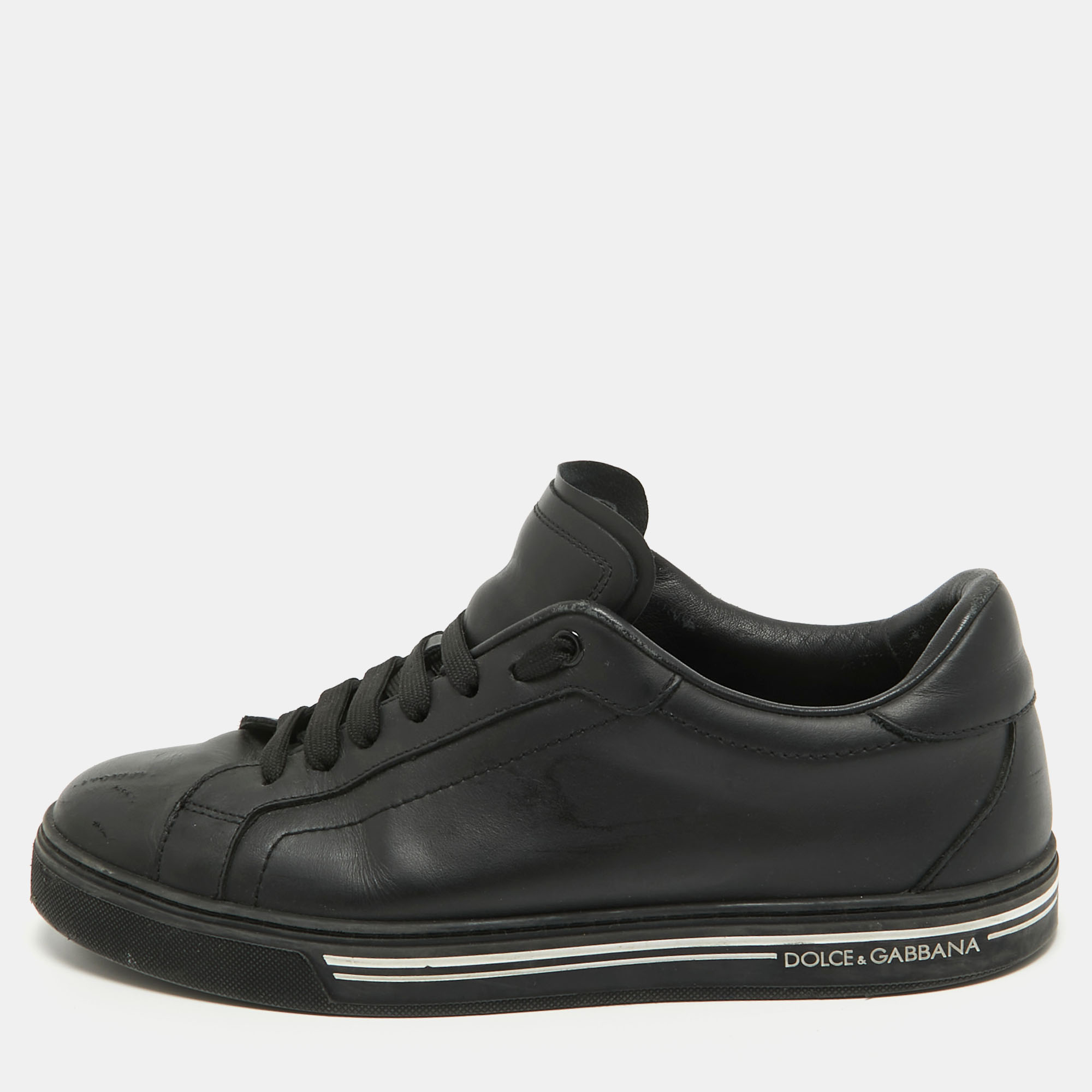 Dolce & Gabbana Black Leather Low Top Sneakers Size 41