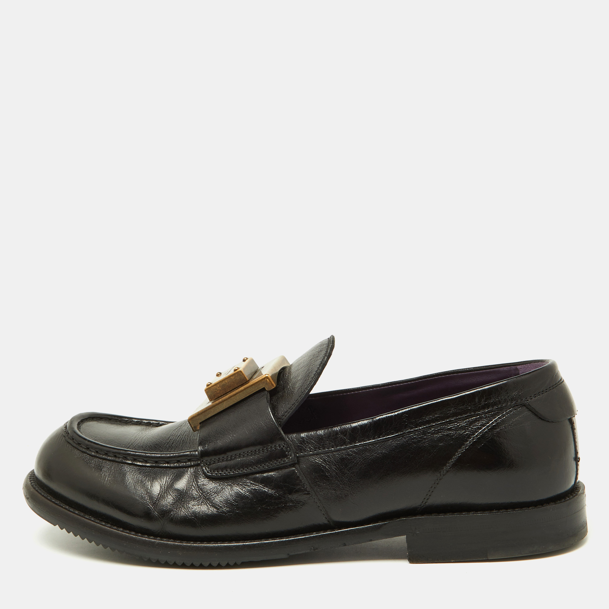 Dolce & gabbana black leather mino slip on loafers size 42