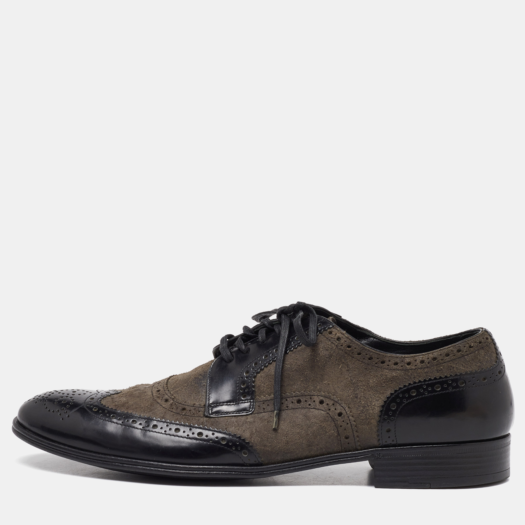 Dolce & gabbana black/grey brogue leather and suede lace up derby size 43