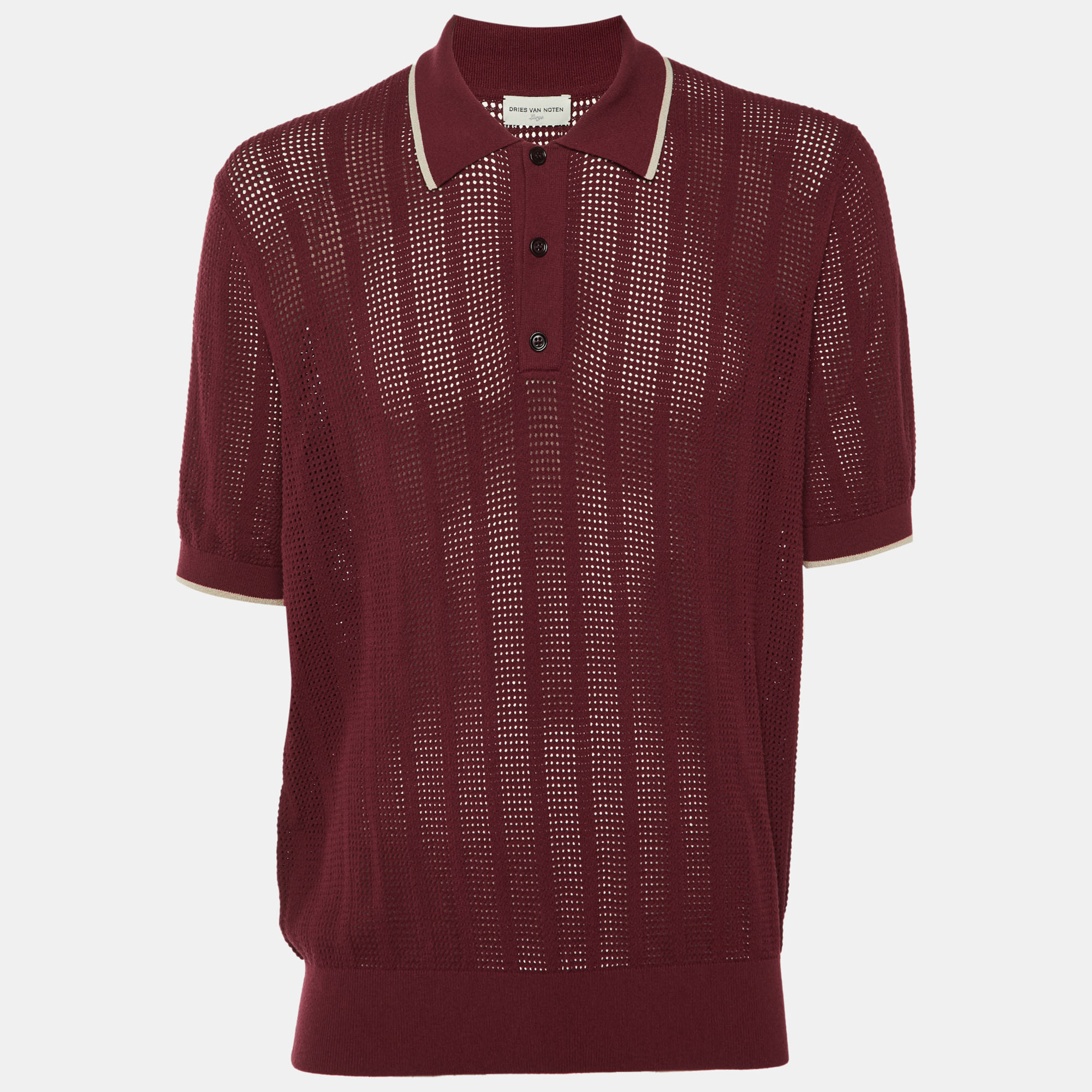 Dries van Noten Maroon Perforated Knit Polo T-Shirt L, Burgundy
Dries van Noten Maroon Perforated Knit Polo T-Shirt L, Burgundy