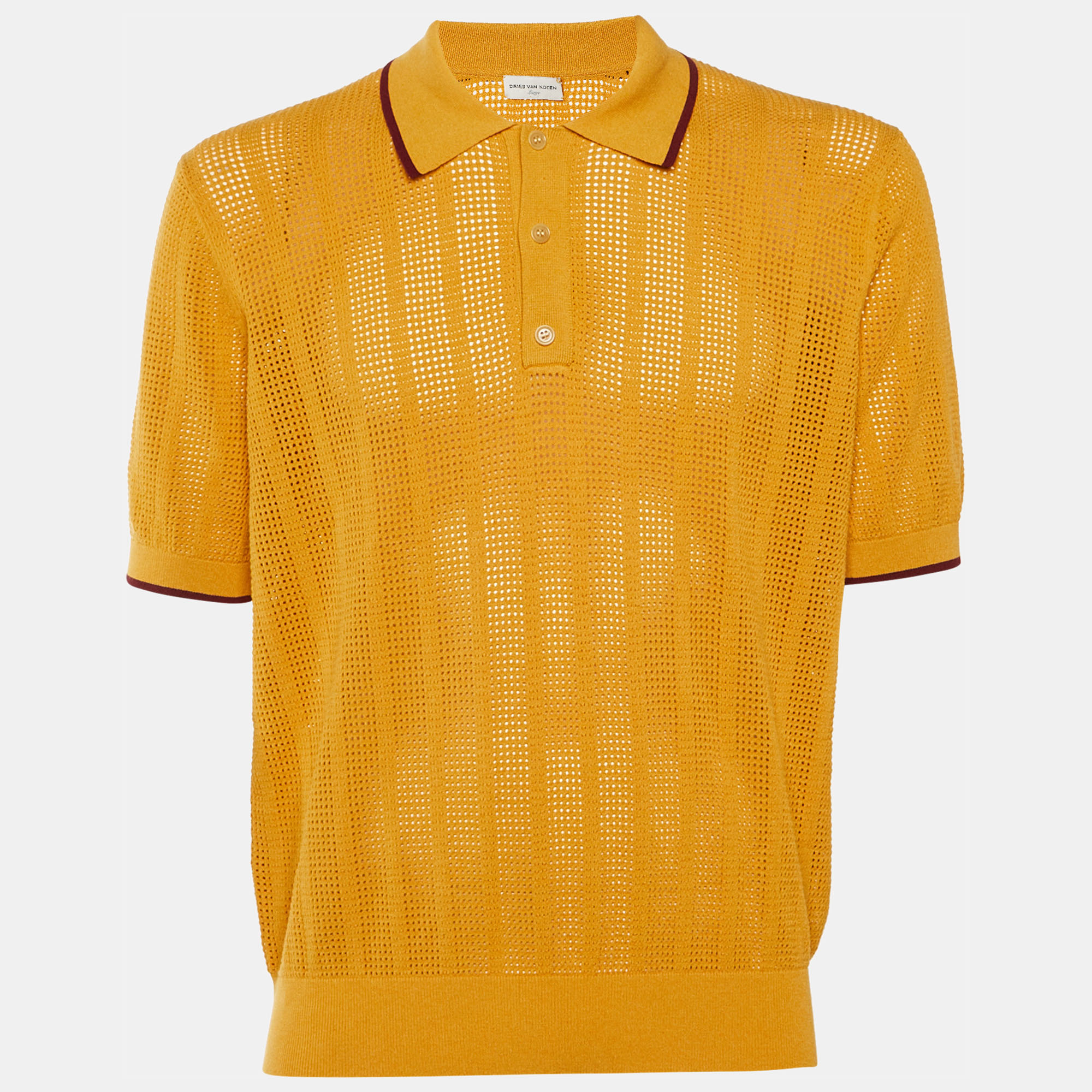 Dries van Noten Yellow Ochre Perforated Knit Polo T-Shirt L
Dries van Noten Yellow Ochre Perforated Knit Polo T-Shirt L