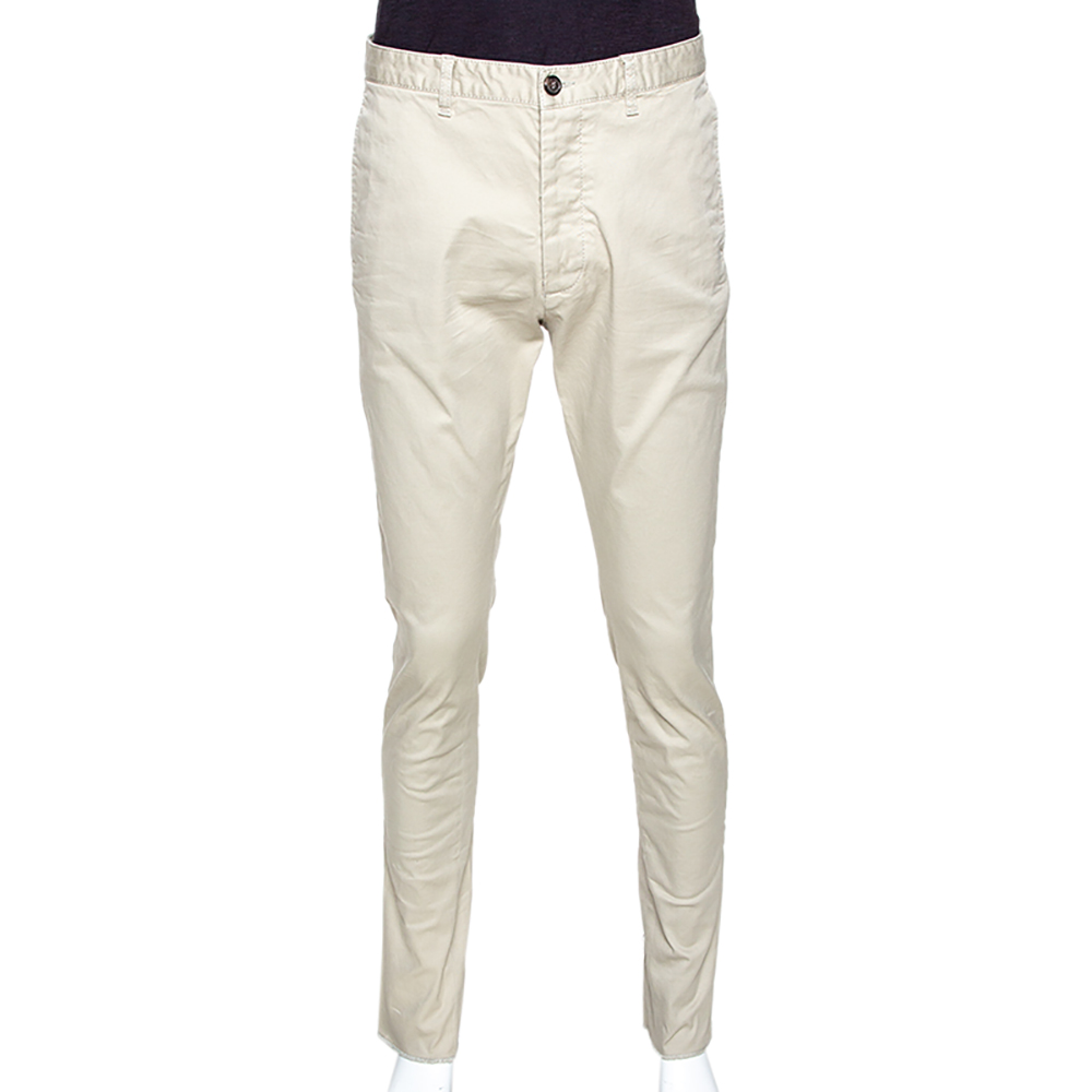 Image of Dsquared Beige Stretch Cotton Gabardine Chino Trousers L