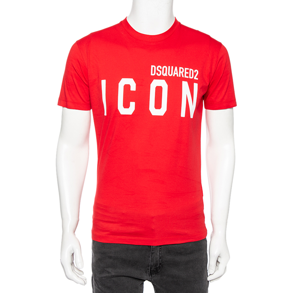 Dsquared2 Red Icon Logo Printed Cotton Short Sleeve T-Shirt S