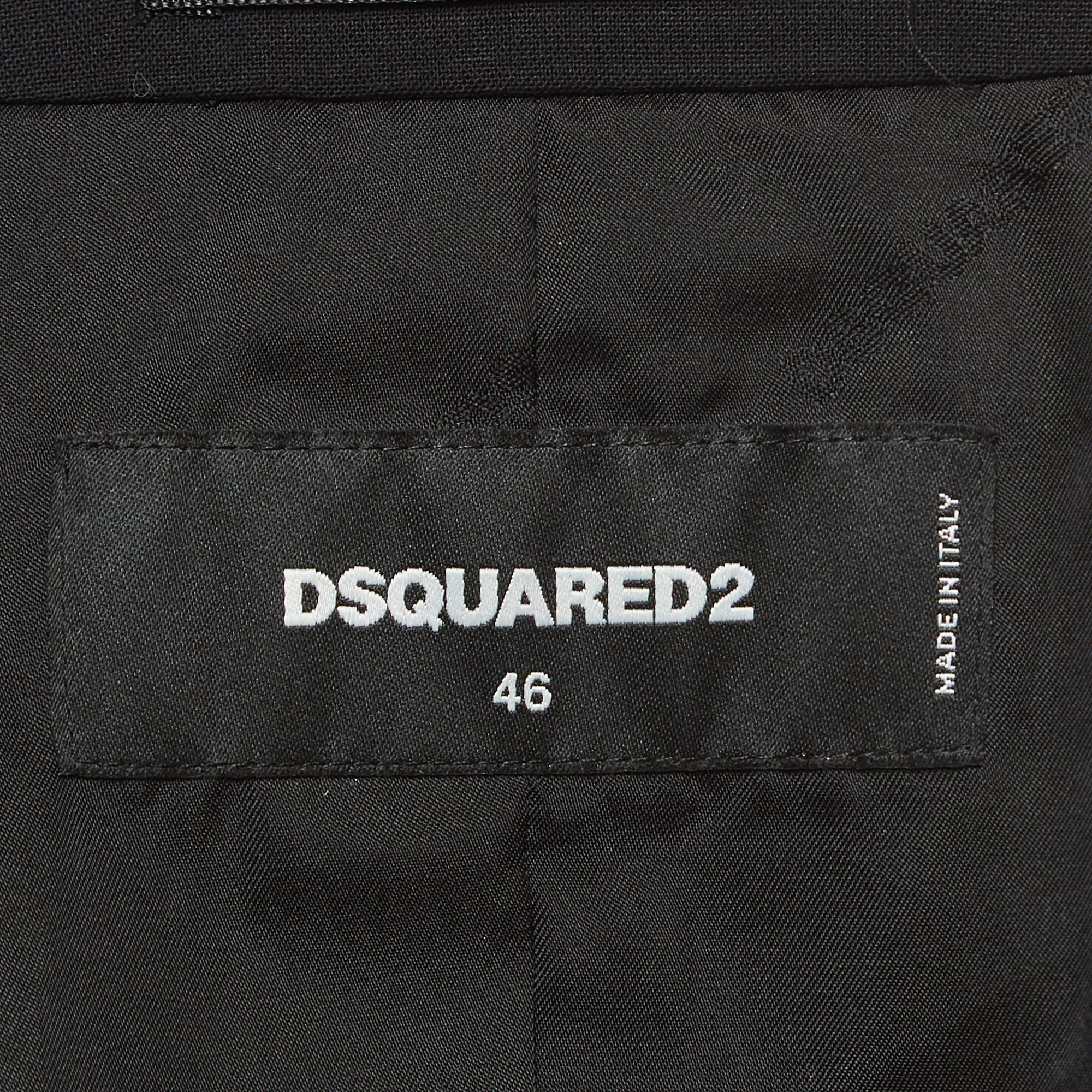 Dsquared2 Black Contrast Piping Print Wool Single Breasted Blazer S