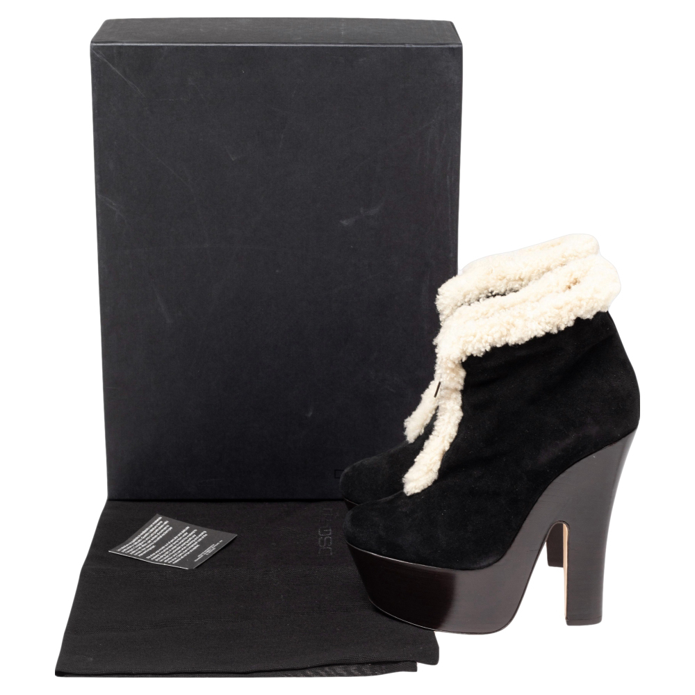 Dsquared2 Black Suede And Shearling Zip Platform Ankle Boots Size 38