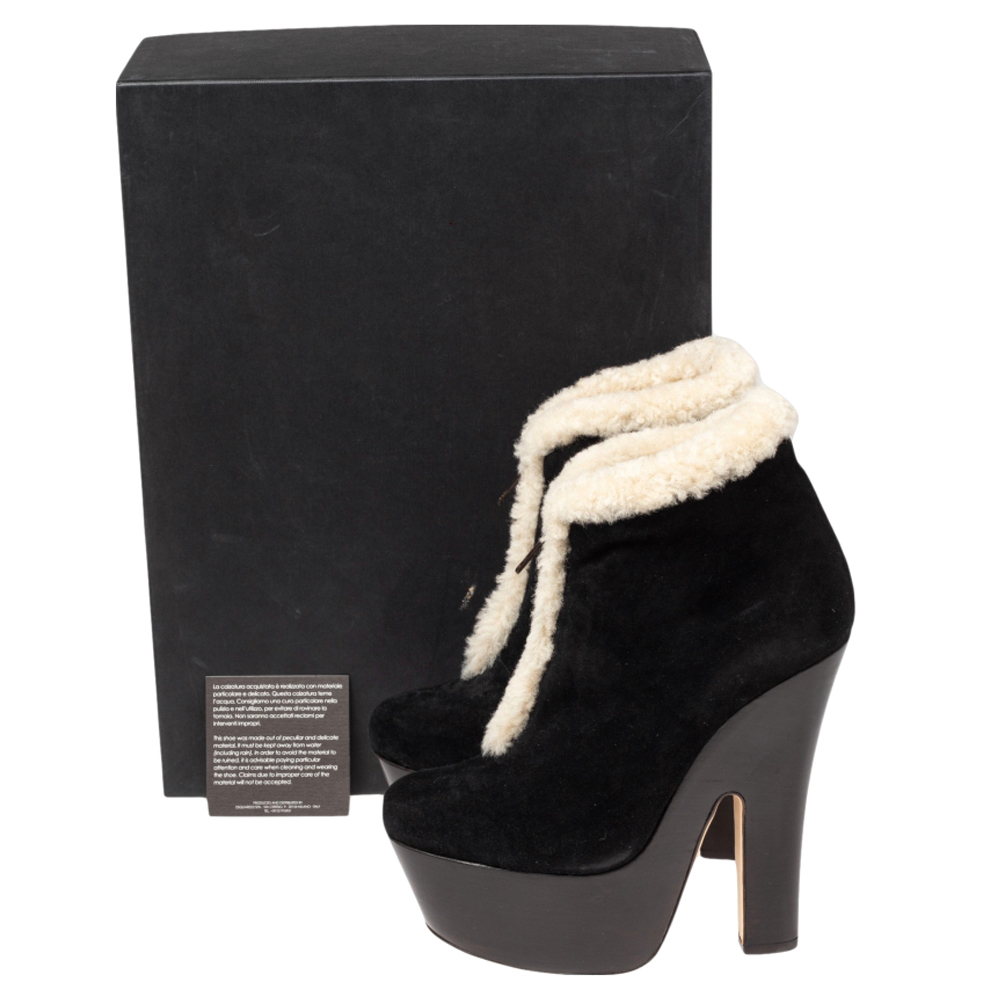 Dsquared2 Black/White Suede And Shearling Zip Platform Ankle Boots Size 39