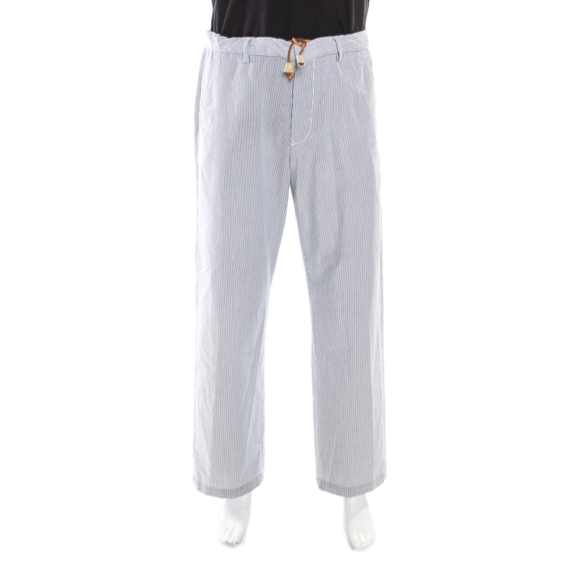 Image of Dsquared Blue and White Striped Seersucker Pants S