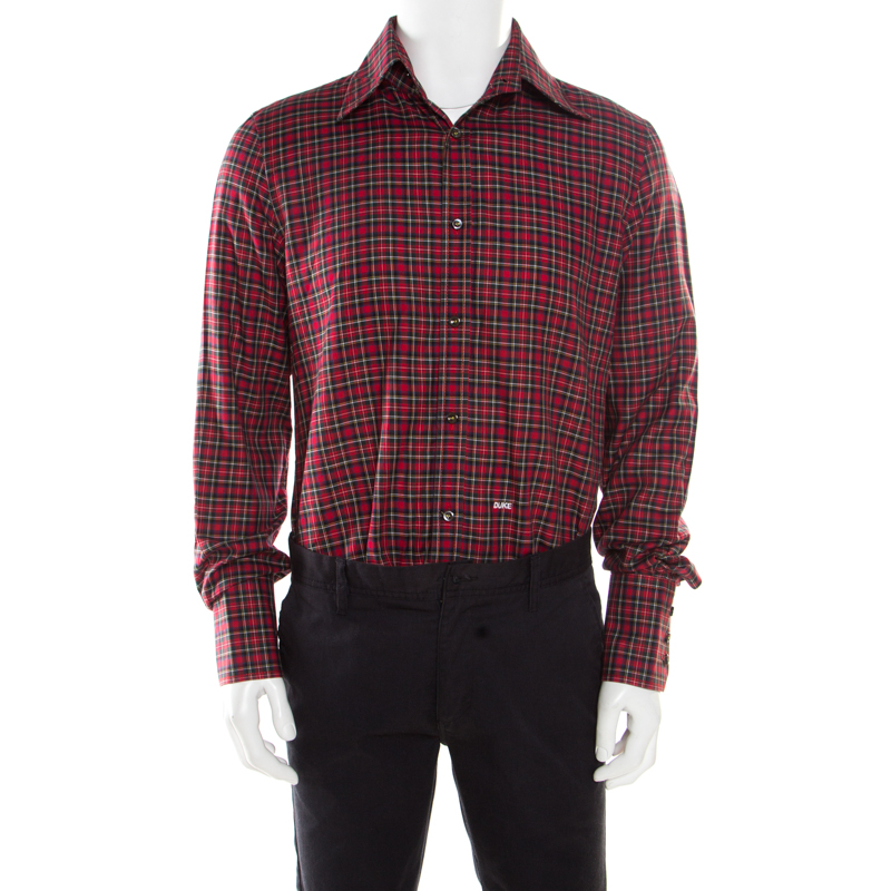 Image of DSquared Red Checked Cotton Long Sleeve Shirt XXL