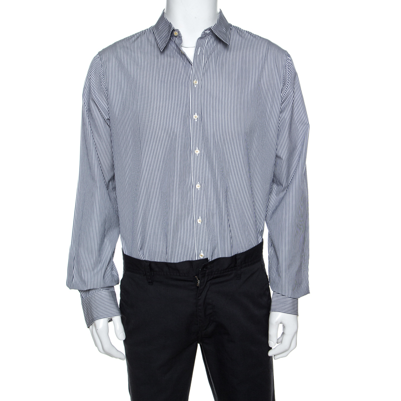 Image of Dsquared White Striped Cotton Button Front Shirt XL