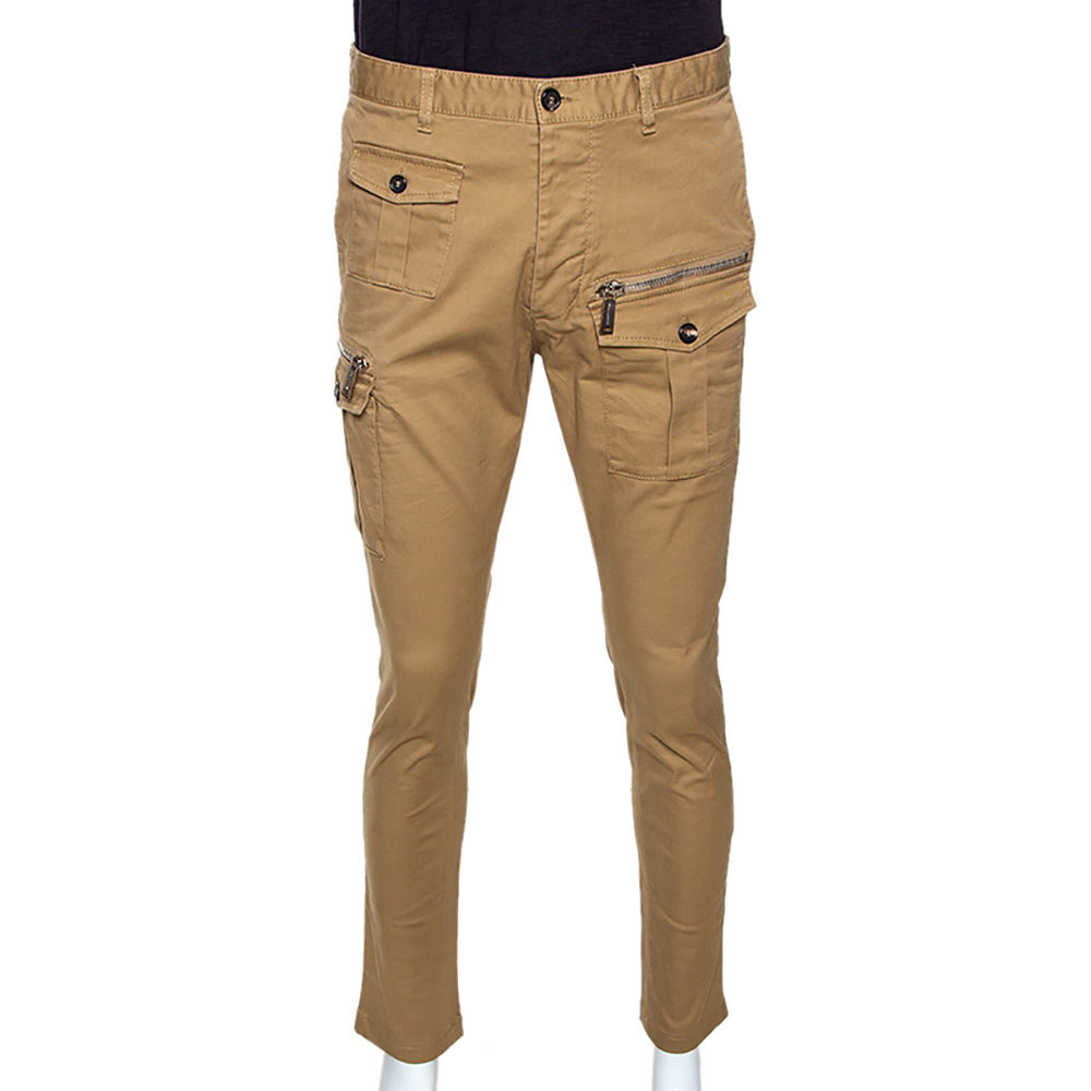 Image of Dsquared Tan Brown Stretch Cotton Gabardine Skinny Cargo Trousers M