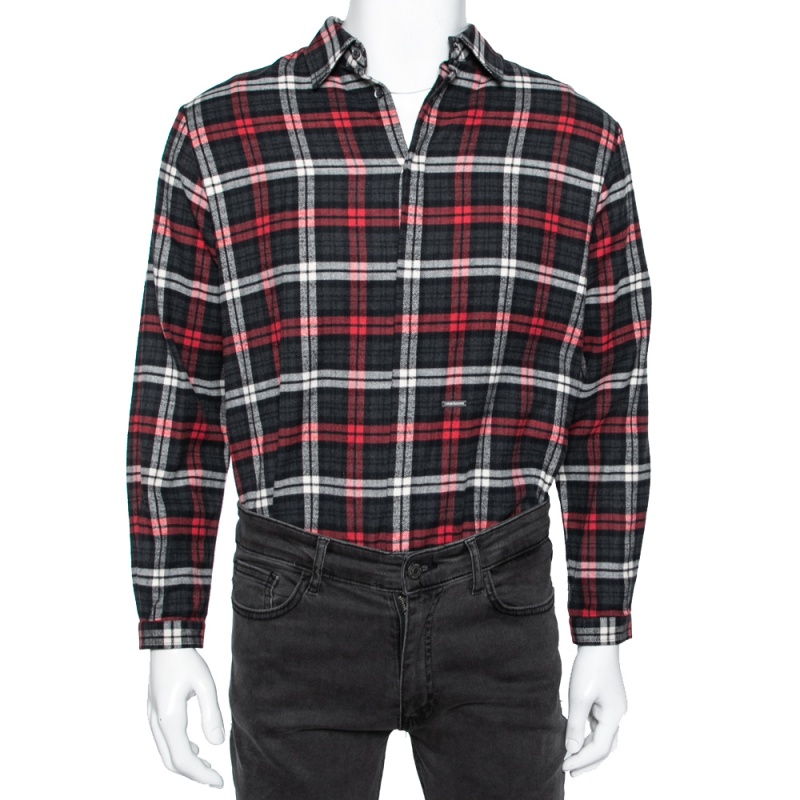 

Dsquared2 Red & Grey Cotton Checked Flannel Shirt, Multicolor