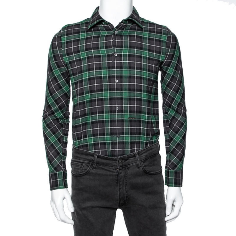 

Dsquared2 Green & Grey Cotton Checked Flannel Shirt