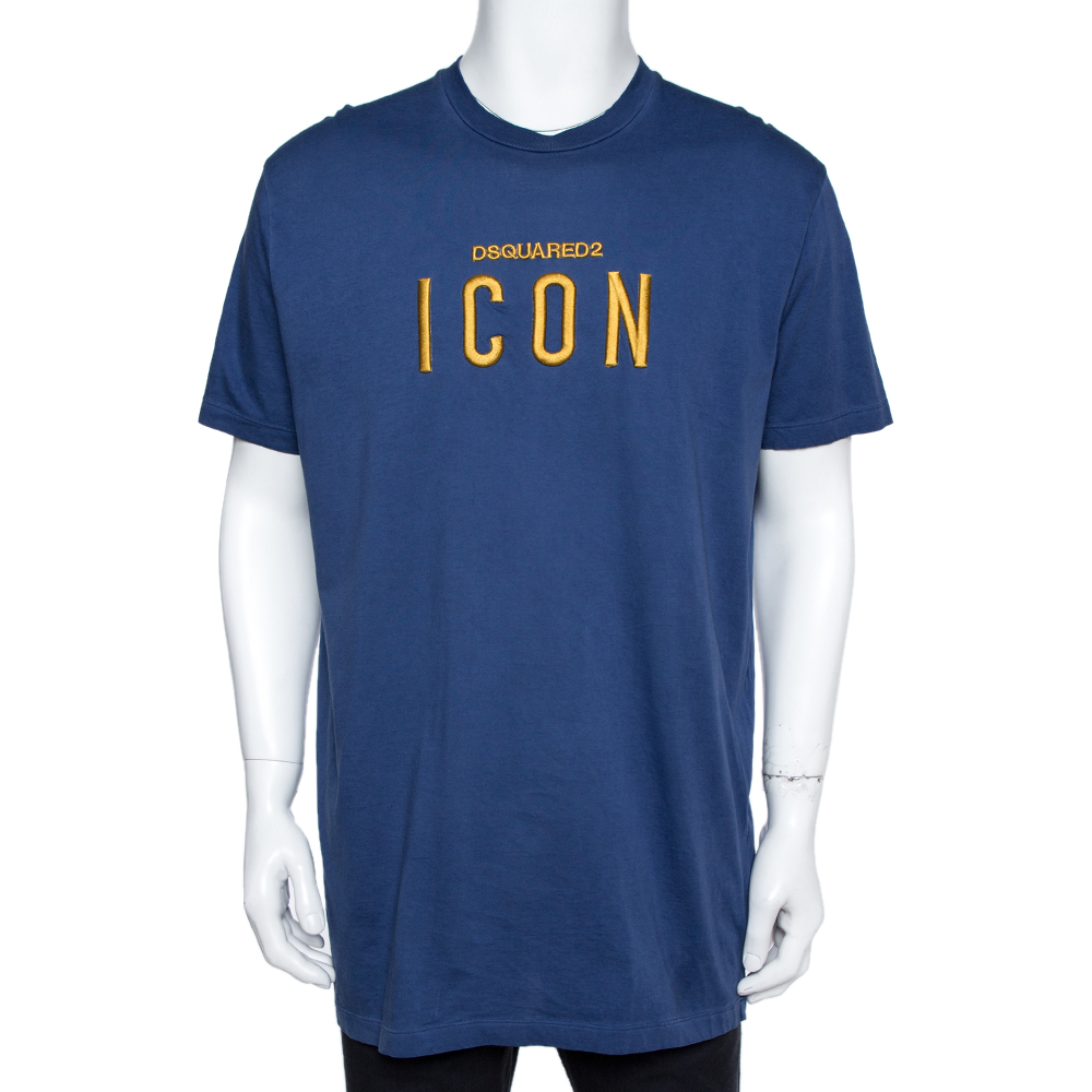 Image of Dsquared Blue Cotton Jersey Icon Embroidered T-Shirt XL