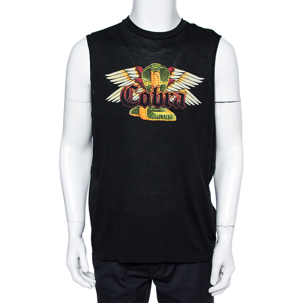 Image of Dsquared Black Cotton Cobra Print Long Cool Fit Tank T-Shirt XL