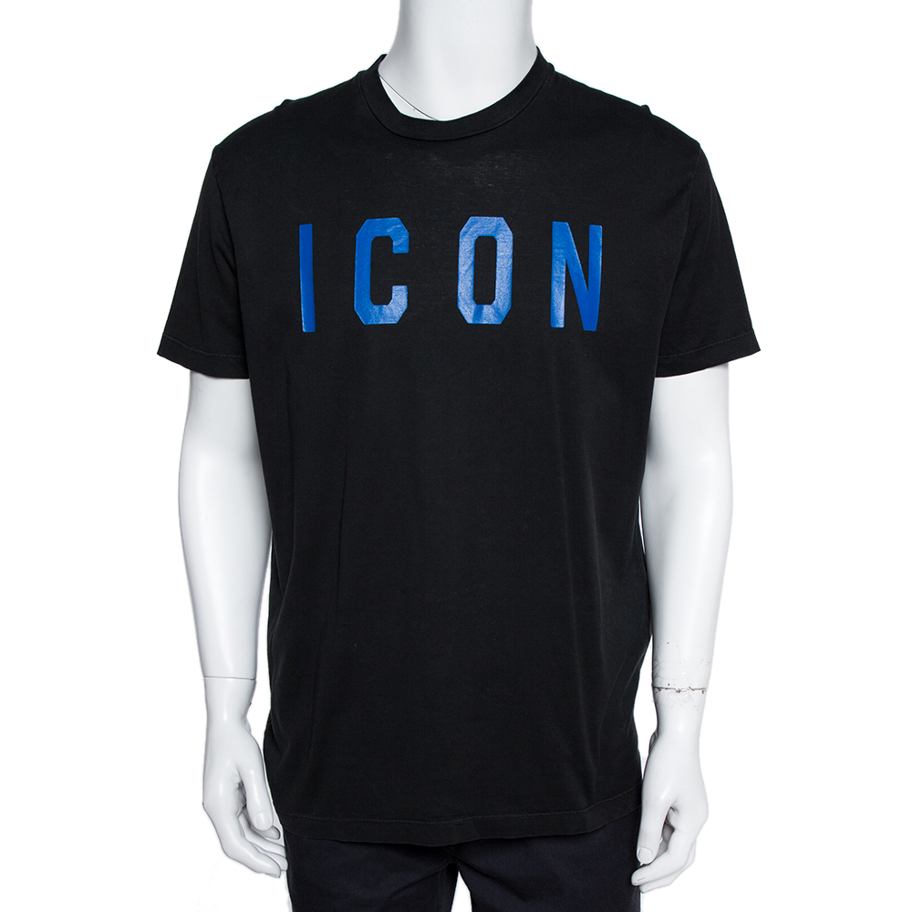Image of Dsquared Black Icon Print Cotton Cool Fit T-Shirt XL