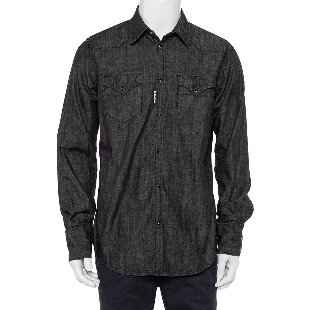 Dsquared2 Black Denim Pocket Detail Long Sleeve Shirt XL