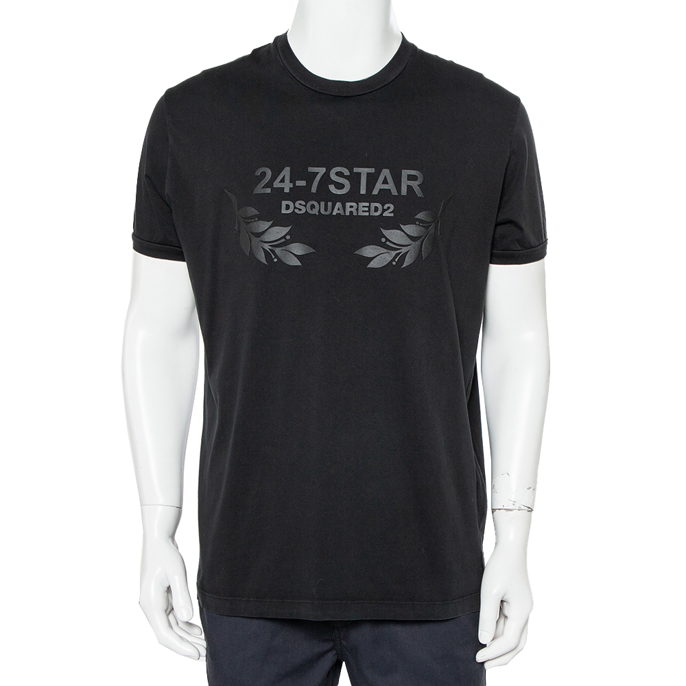 Dsquared2 Black Cotton 24-7Star Embossed Crewneck T-Shirt XXL