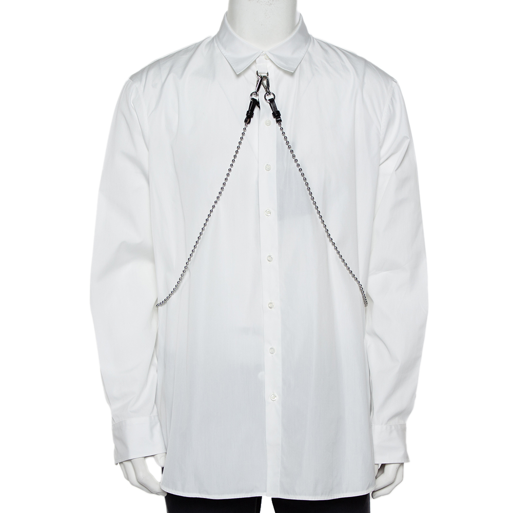 Dsquared2 White Cotton Chain Detail Button Front Shirt XL