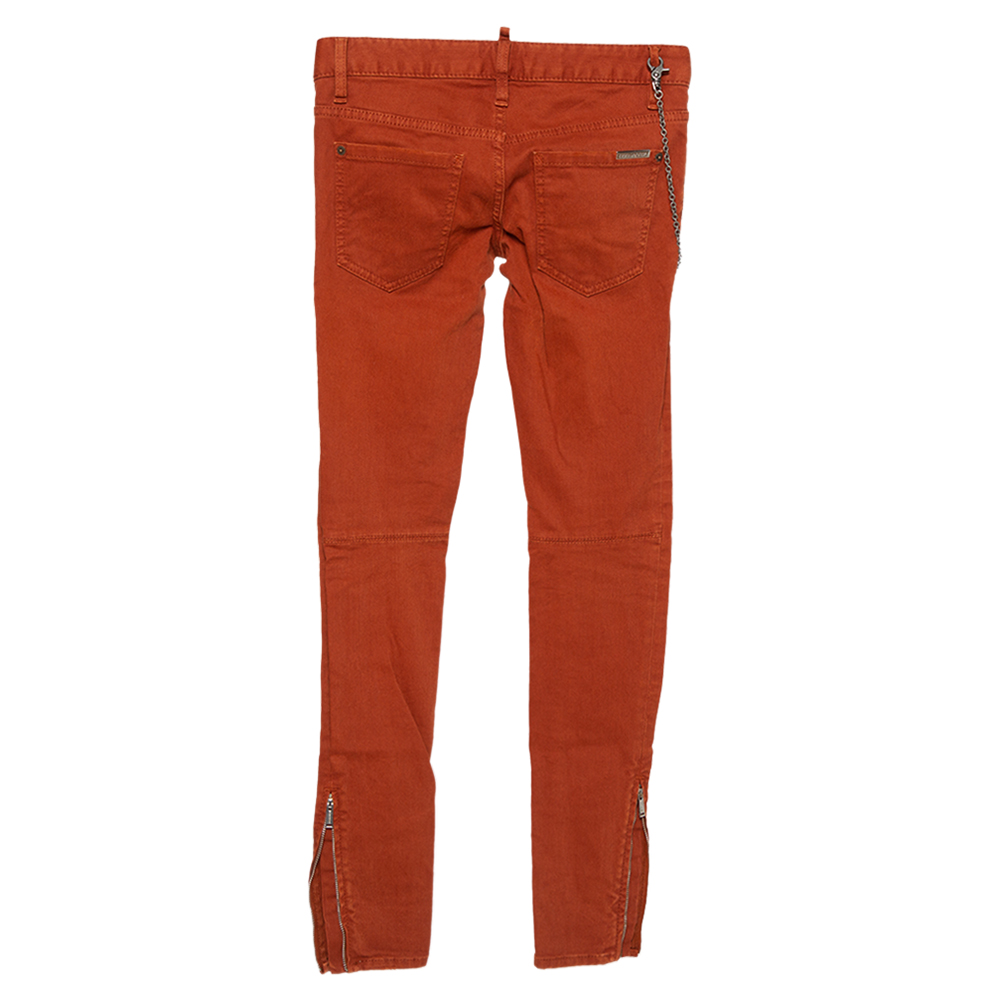 Dsquared2 Rust Orange Denim Chain Detail Slim Fit Jeans S