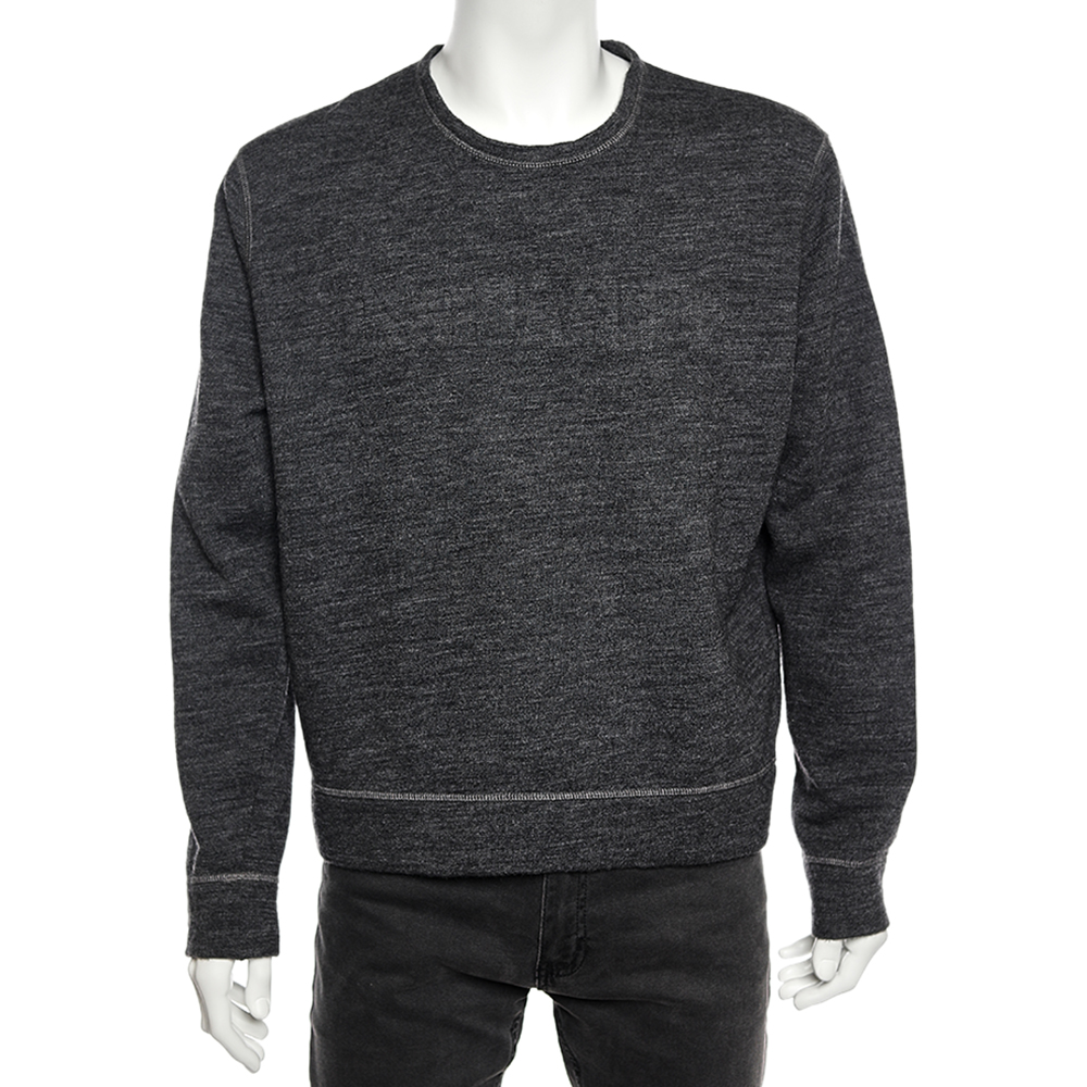 Dsquared2 Grey Wool Logo Embossed Long Sleeve Sweatshirt XL