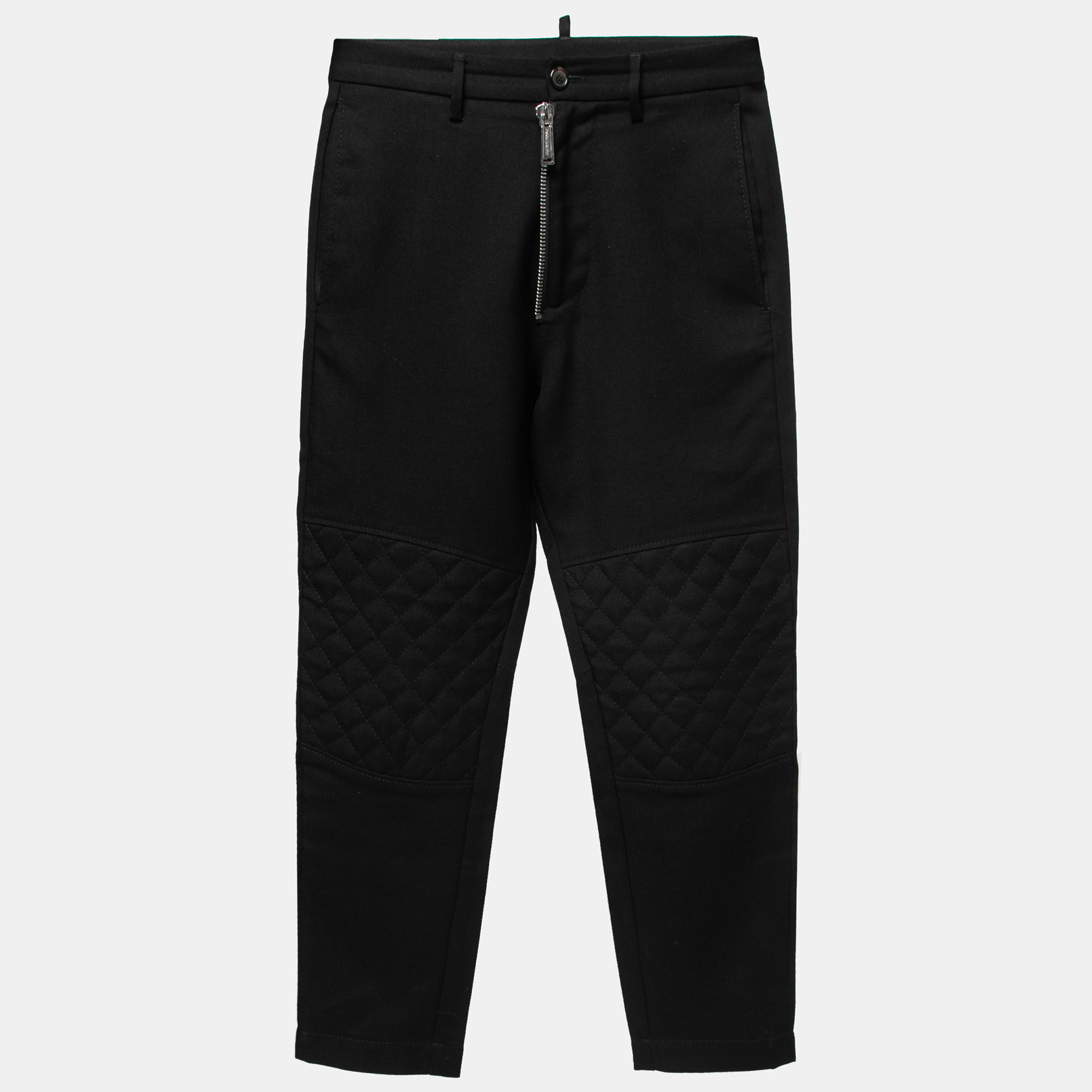 Dsquared2 Black Wool Quilted Knee Trousers XS