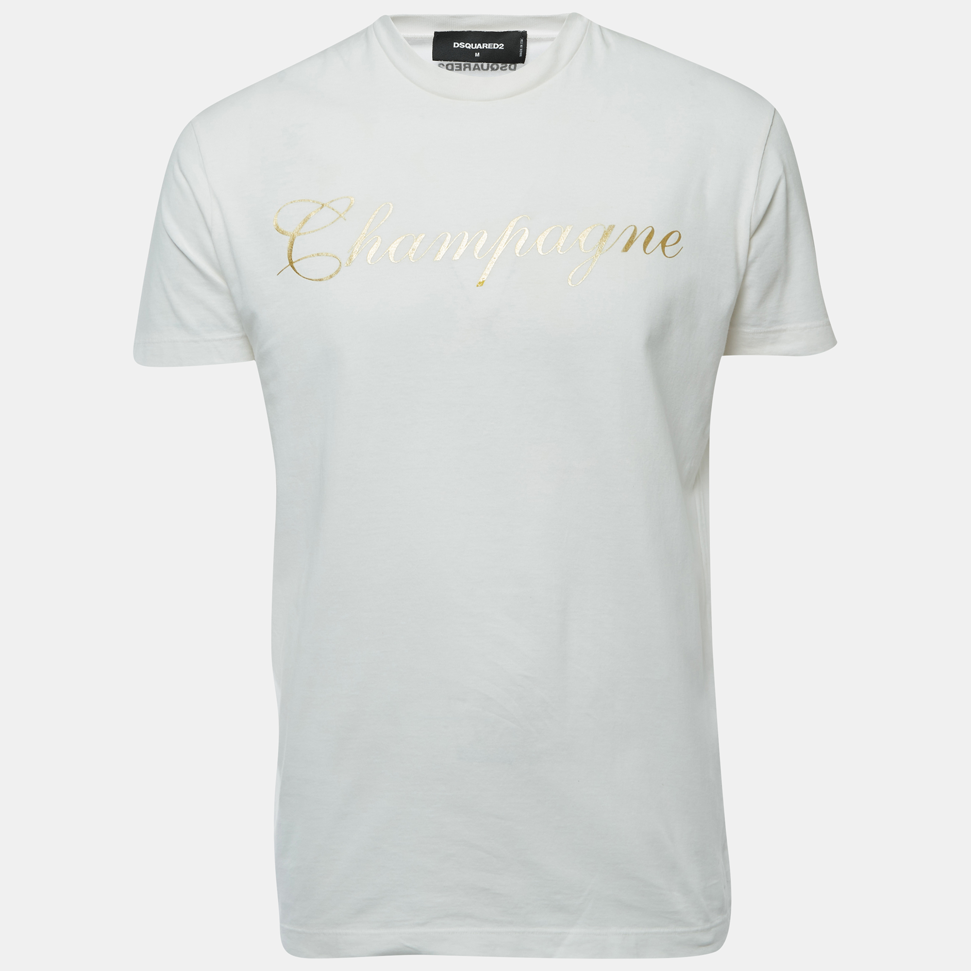 Dsquared2 White Champagne Print Cotton Crew Neck Half Sleeve T-Shirt M