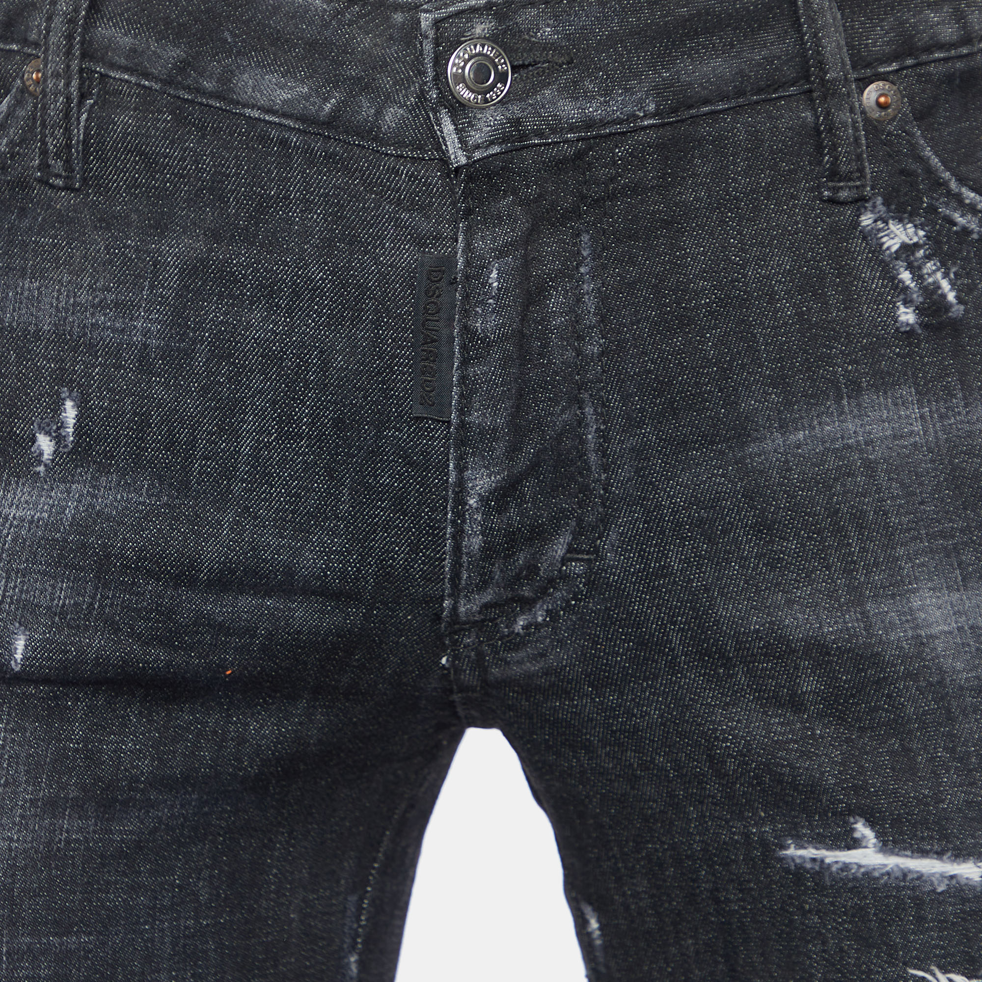 Dsquared2 Black Washed Denim Distressed Skinny Cropped Jeans L