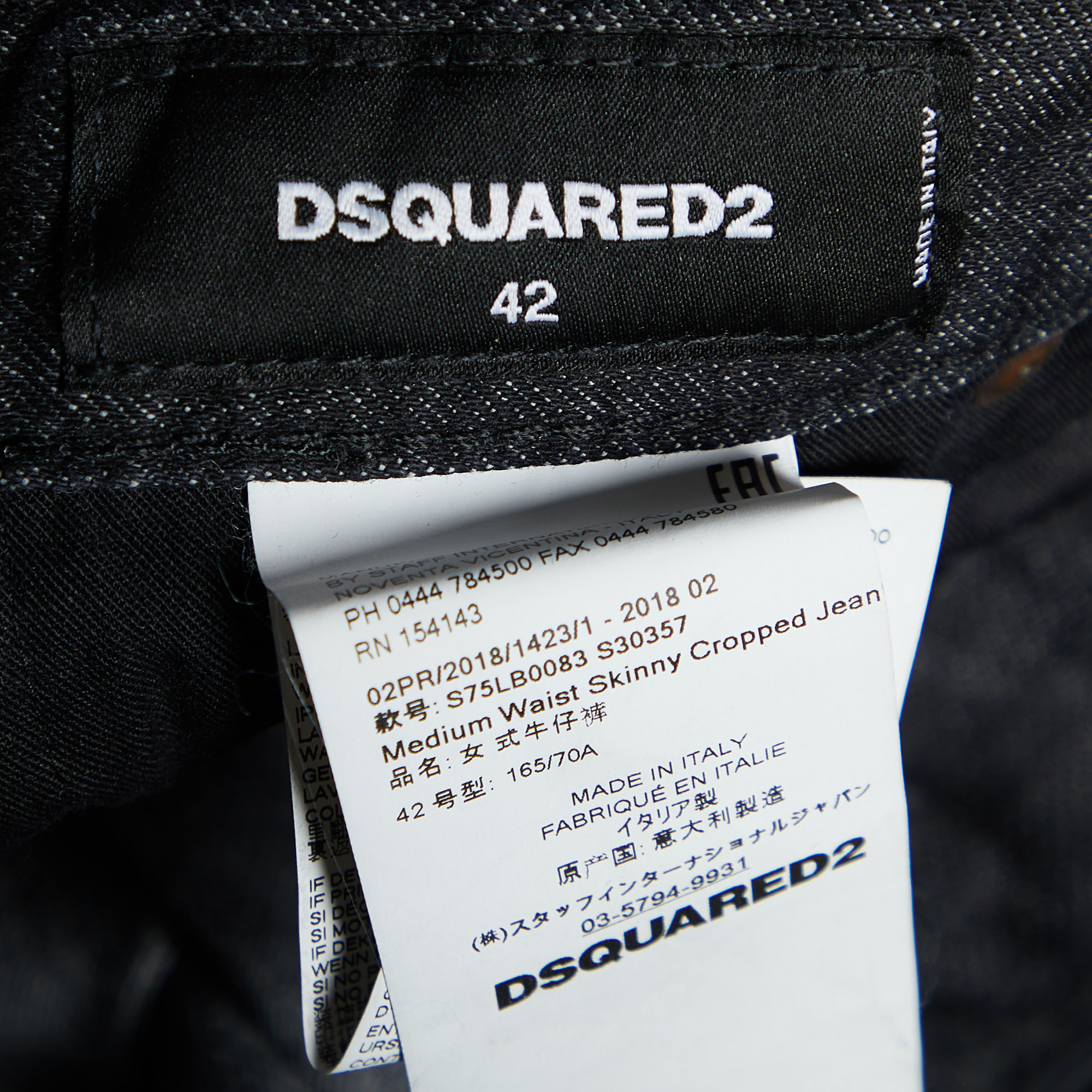 Dsquared2 Black Washed Denim Distressed Skinny Cropped Jeans L