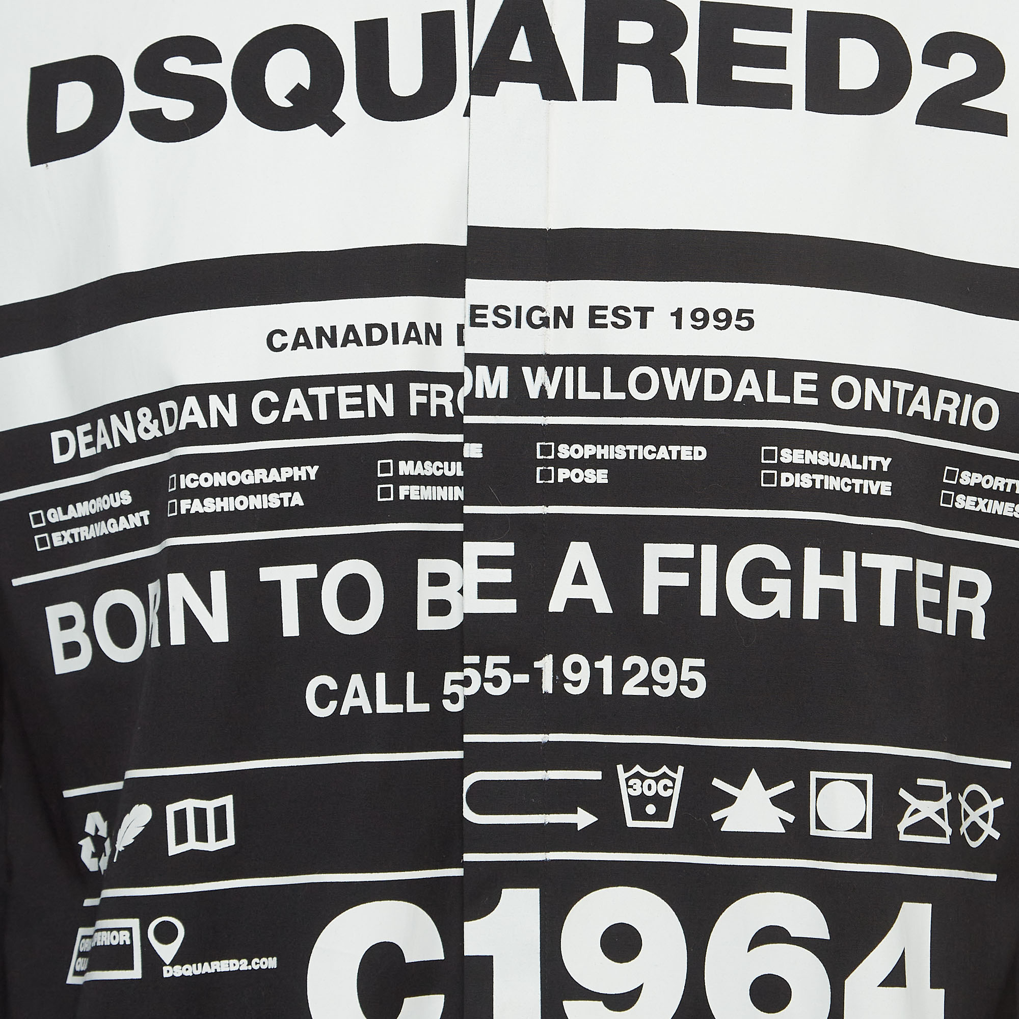 Dsquared2 Black Logo Print Cotton Button Front Full Sleeve Shirt XS