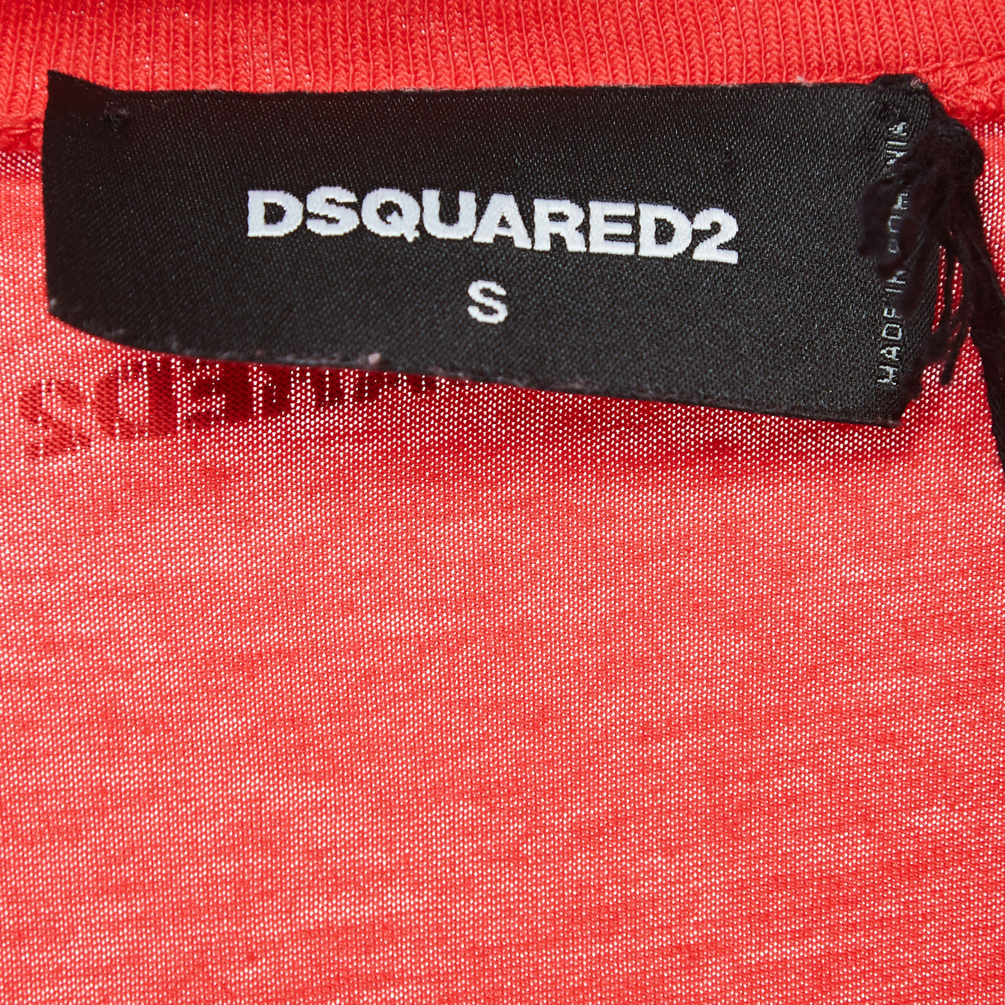 Dsquared2 Red Logo Print Cotton Half Sleeve T-Shirt S