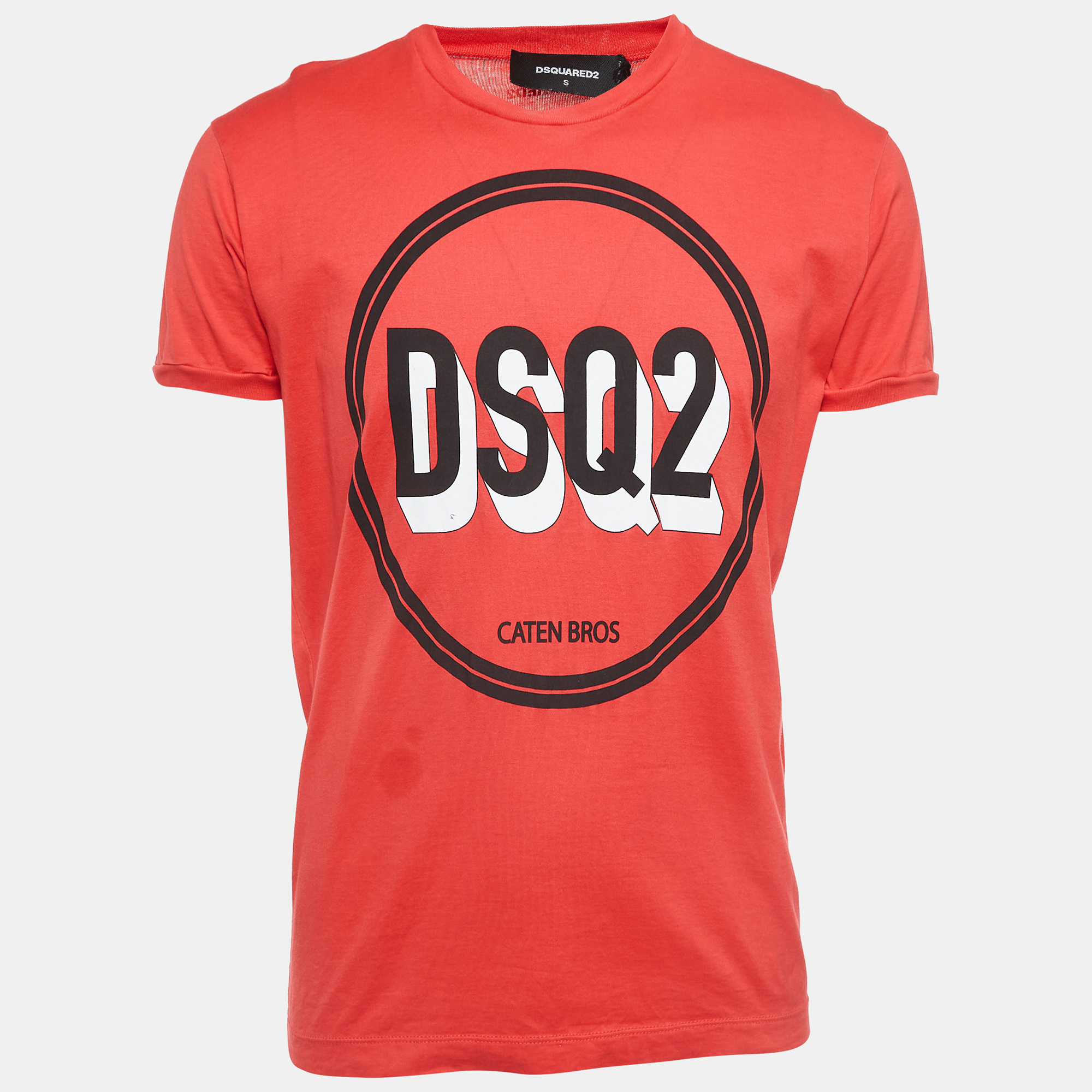 Dsquared2 Red Logo Print Cotton Half Sleeve T-Shirt S