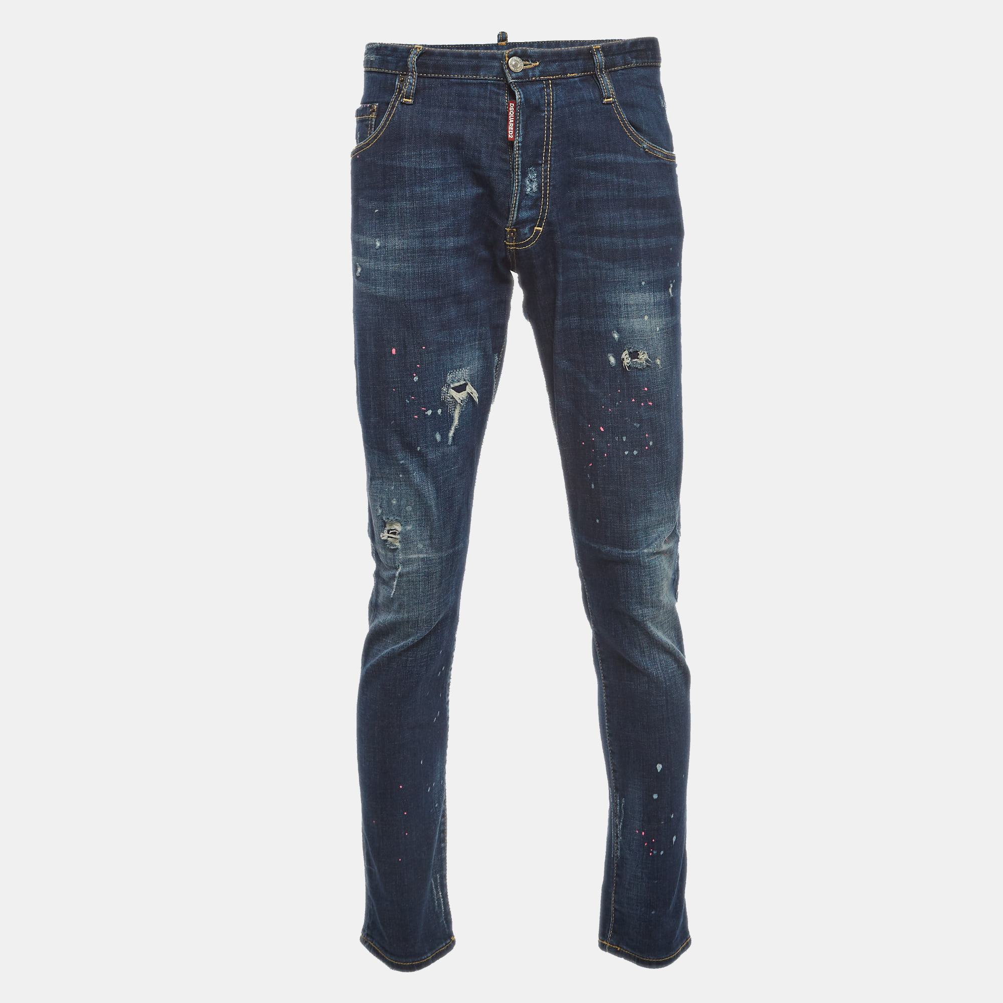 Dsquared2 Blue Logo Applique Denim Distressed Jeans XL Waist 34''