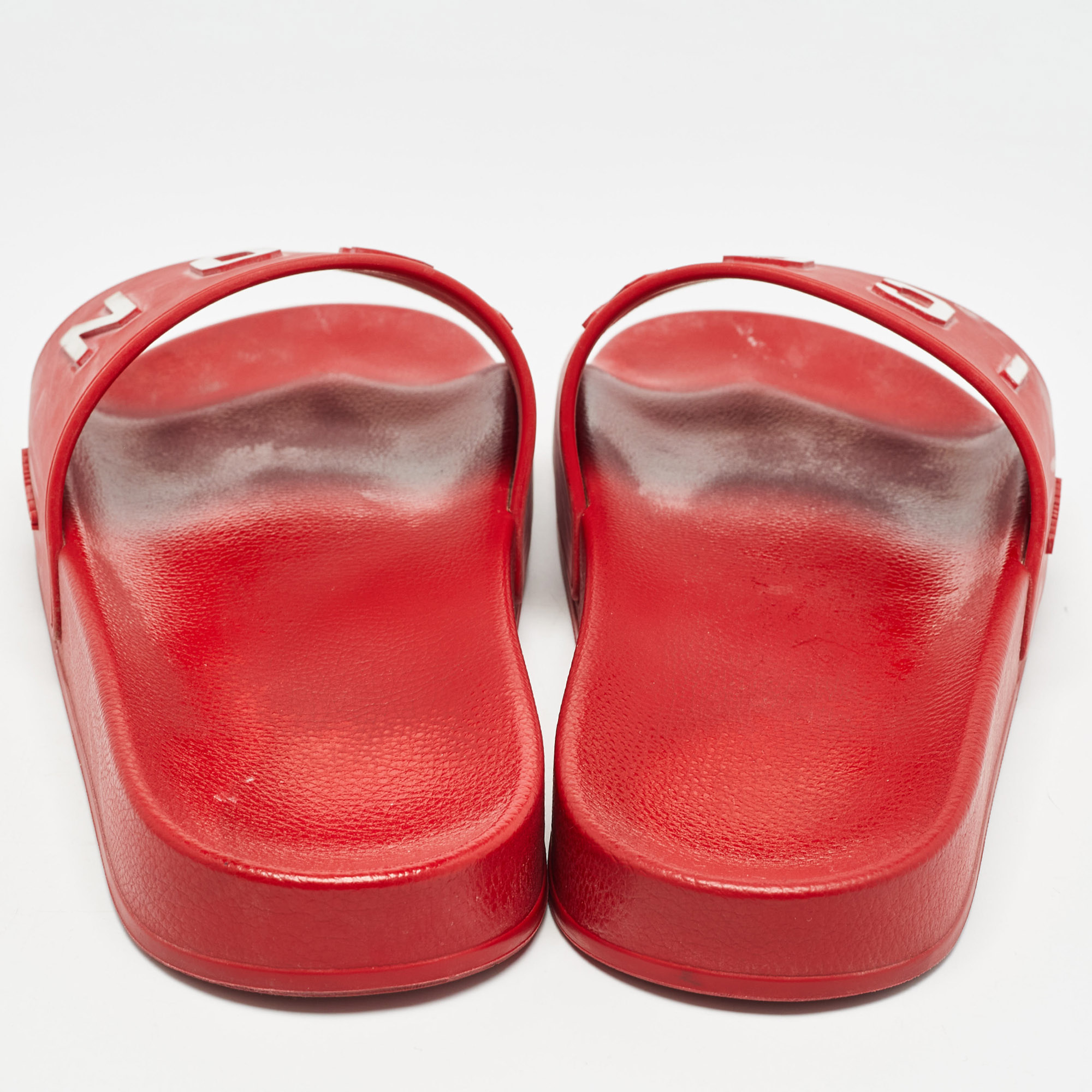 Dsquared Red Rubber Icon Embossed Beach Slides Size 41