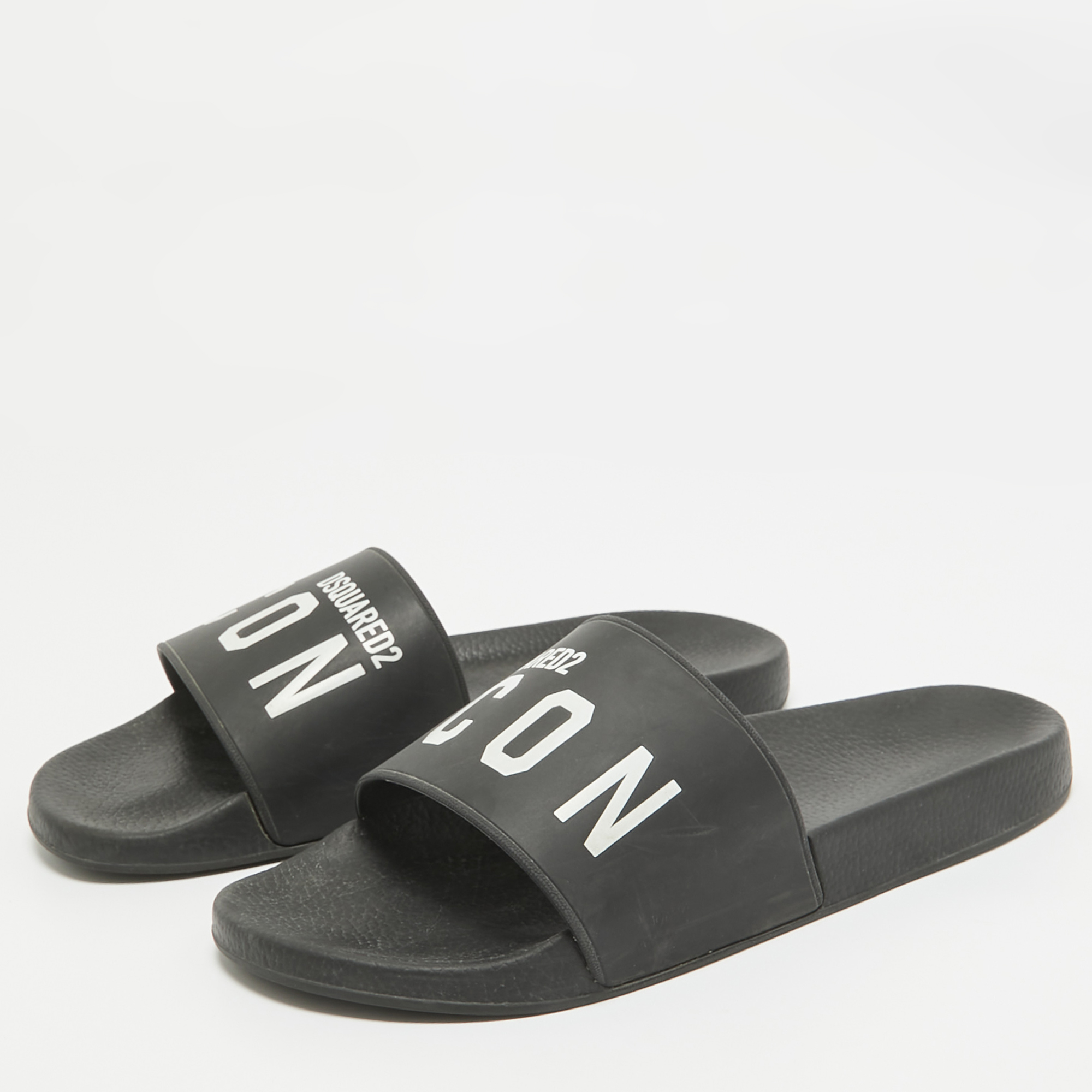 Dsquared2 Black Rubber Slide Sandals Size 44