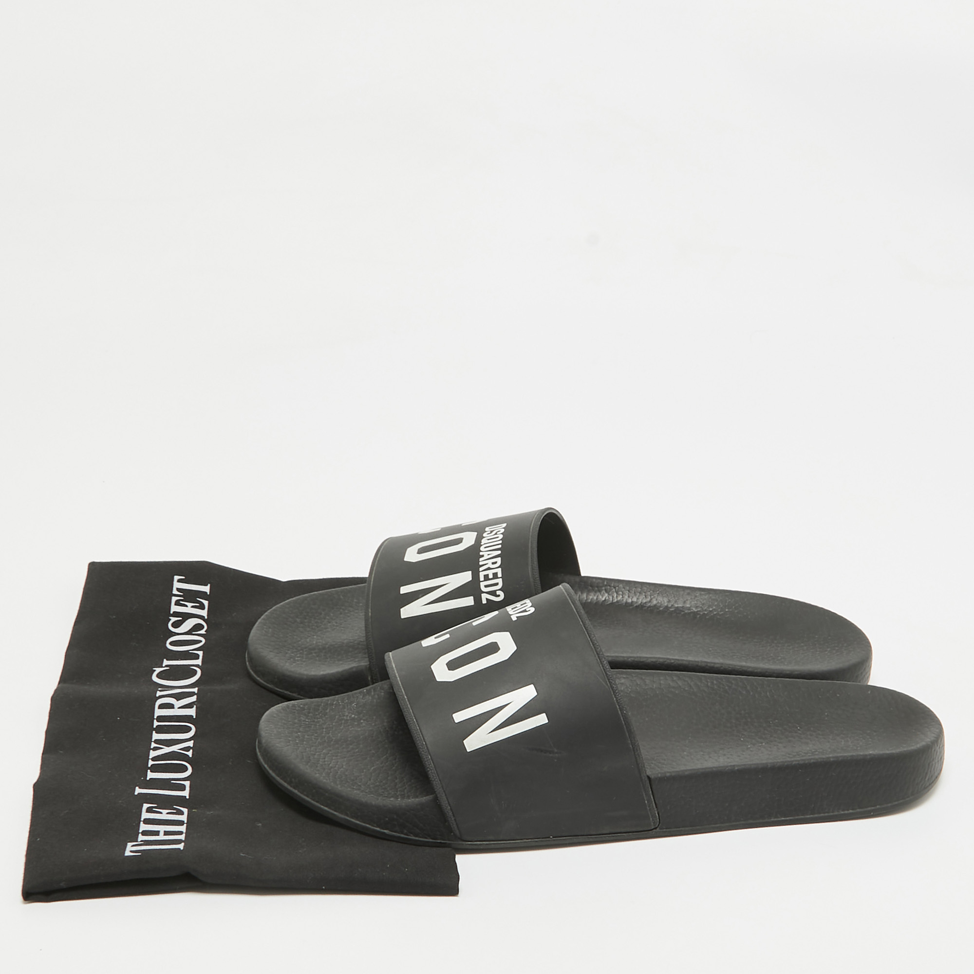 Dsquared2 Black Rubber Slide Sandals Size 44