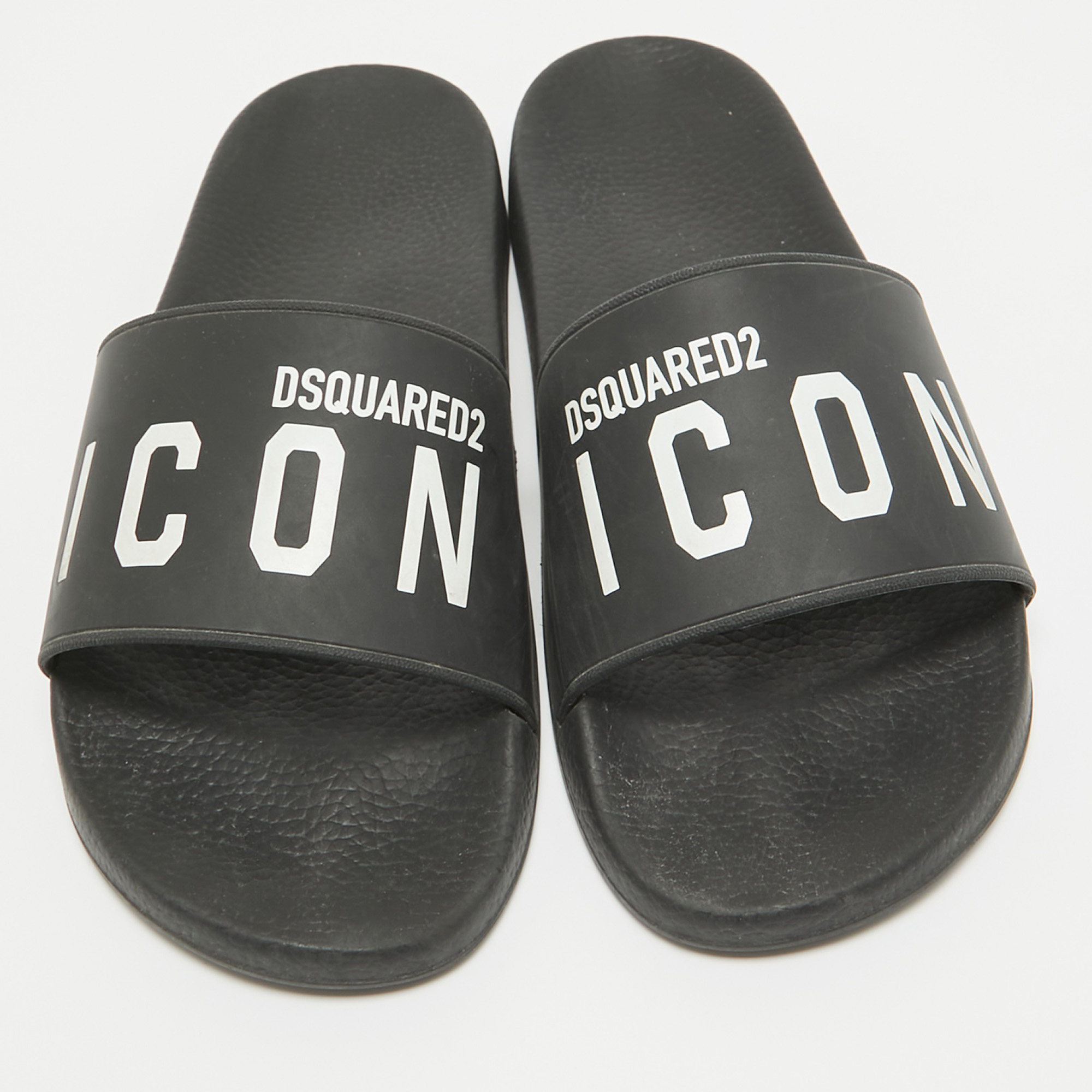 Dsquared2 Black Rubber Slide Sandals Size 44