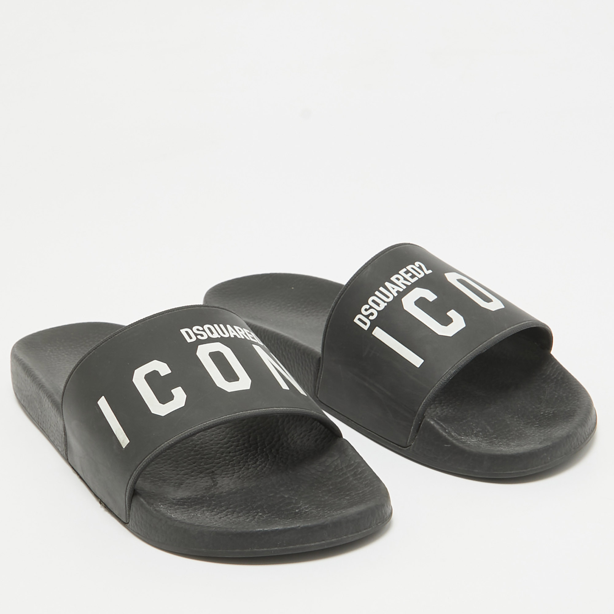 Dsquared2 Black Rubber Slide Sandals Size 44