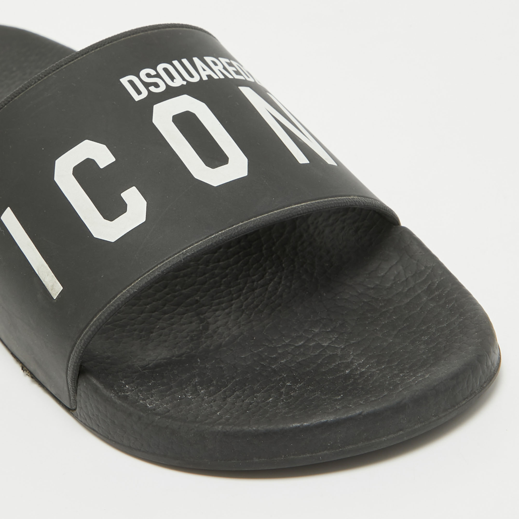 Dsquared2 Black Rubber Slide Sandals Size 44