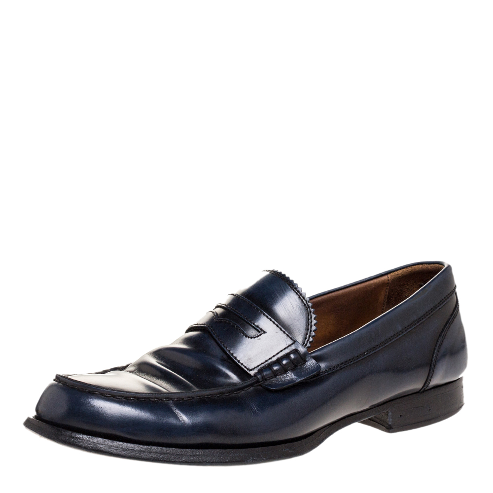 Image of DSquared Blue Leather Penny Slip On Loafers Size .