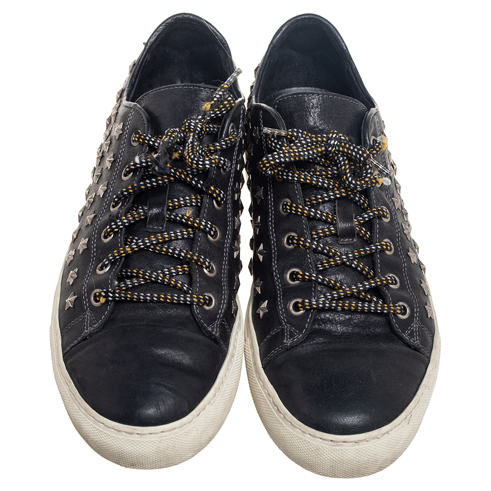 Dsquared2 Black Leather Star Embellished Low Top Sneakers Size 41