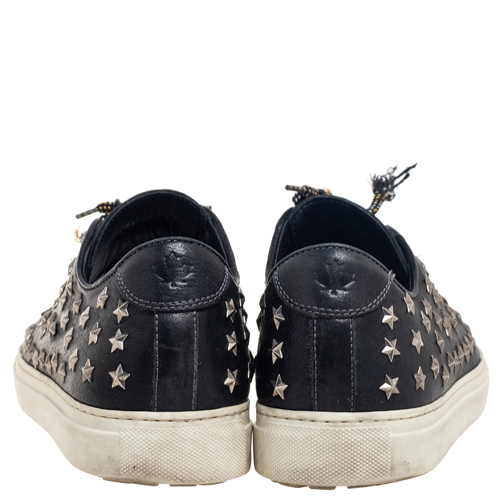 Dsquared2 Black Leather Star Embellished Low Top Sneakers Size 41