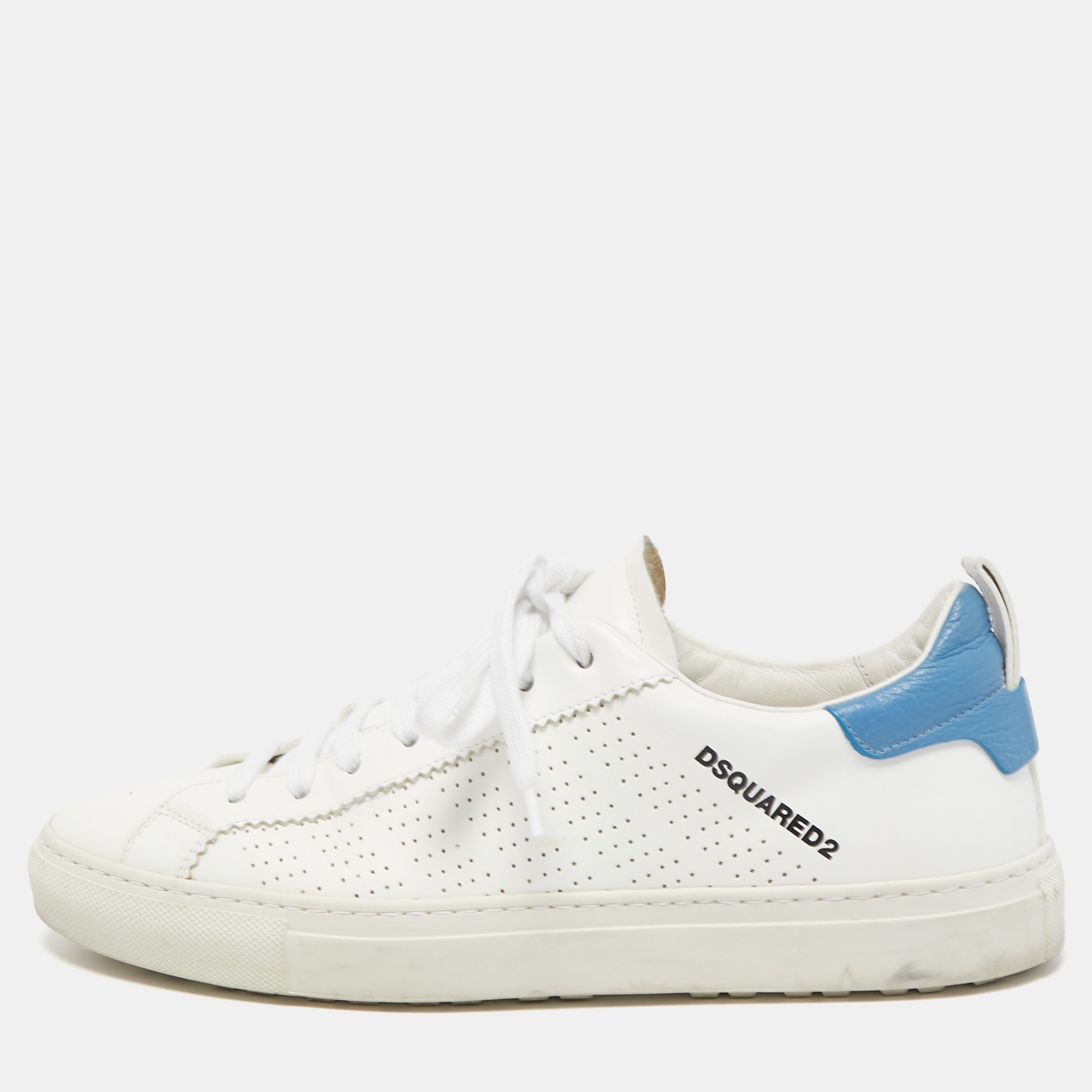 Dsquared2 White/Blue Perforated Leather Low Top Sneakers Size 41