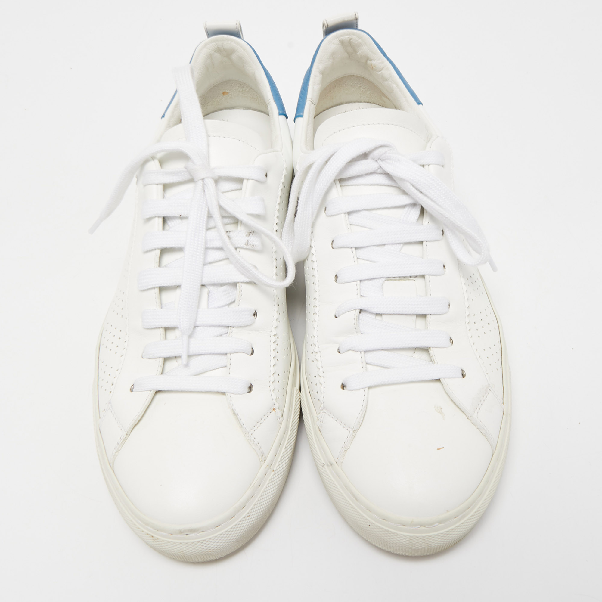 Dsquared2 White/Blue Perforated Leather Low Top Sneakers Size 41