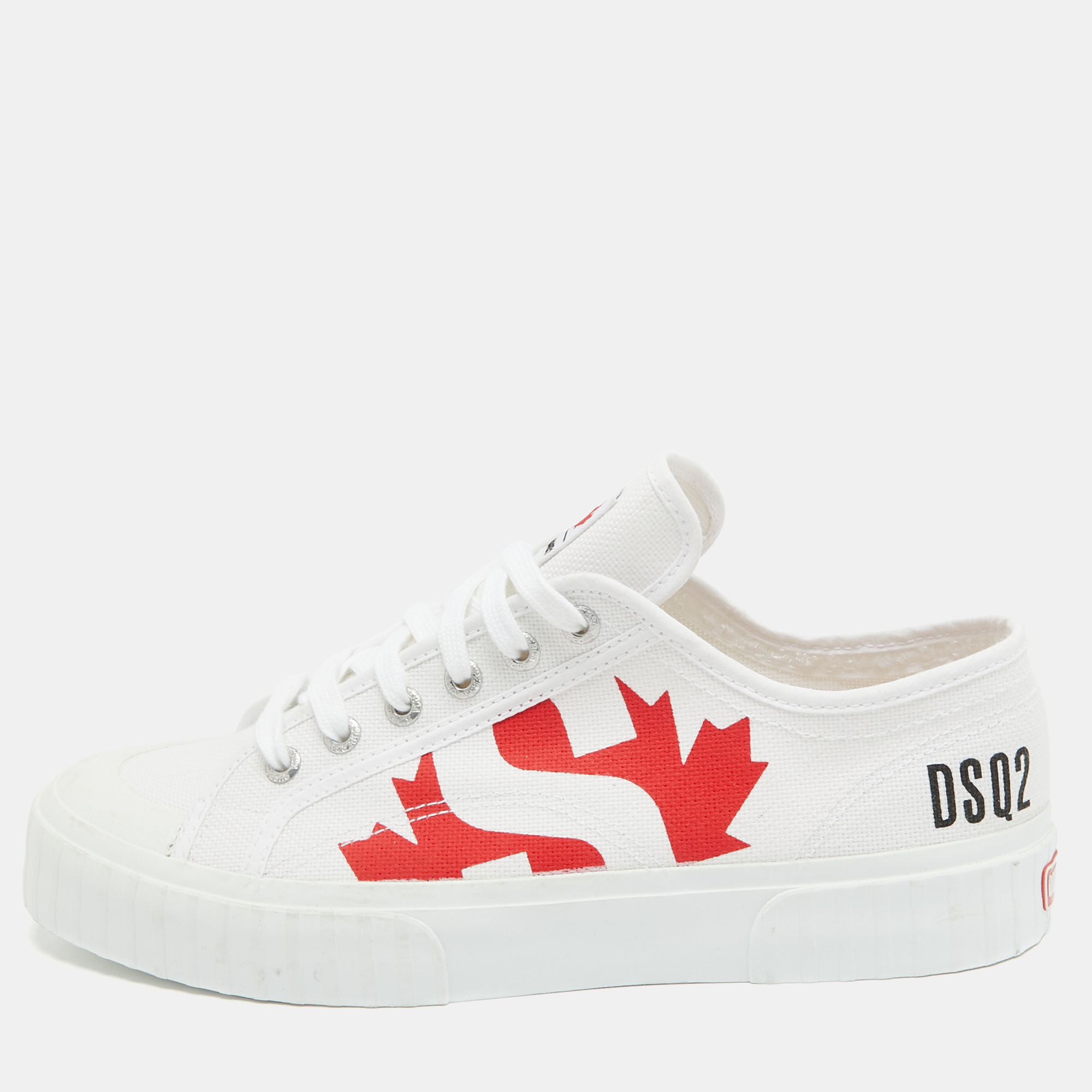 

Dsquared White Canvas Printed Low Top Sneakers Size