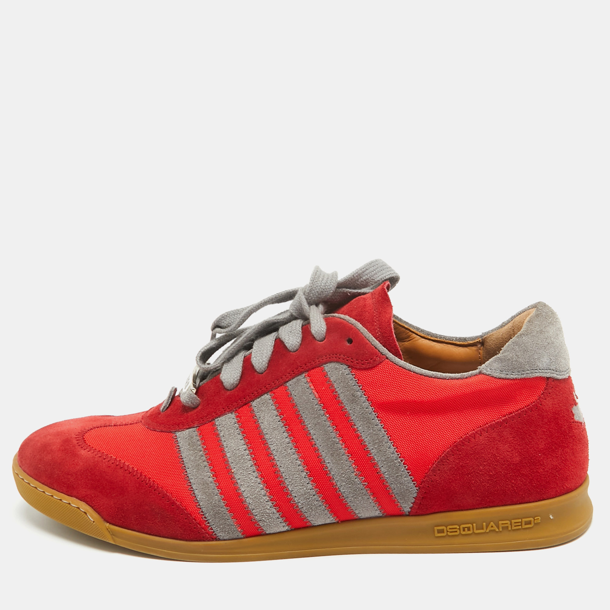

Dsquared2 Red/Grey Suede and Canvas Low Top Sneakers Size