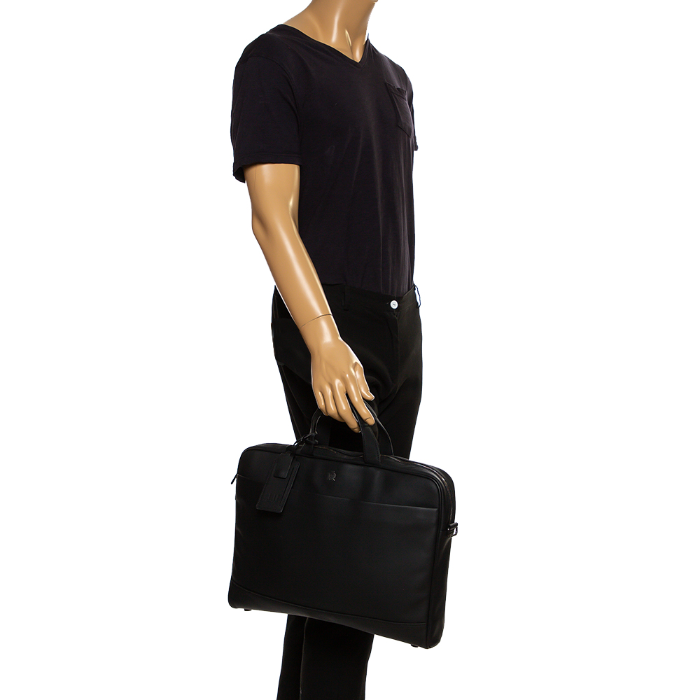

Dunhill Black Nubuck Leather Zip Briefcase Bag