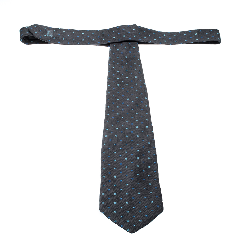 Dunhill Charcoal Grey Silk Jacquard Square Pattern Tie