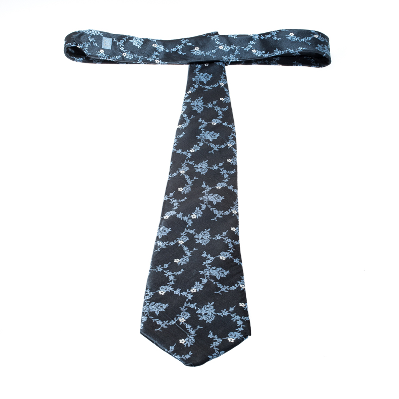 Dunhill Blue Floral Embroidered Raw Silk Tie
