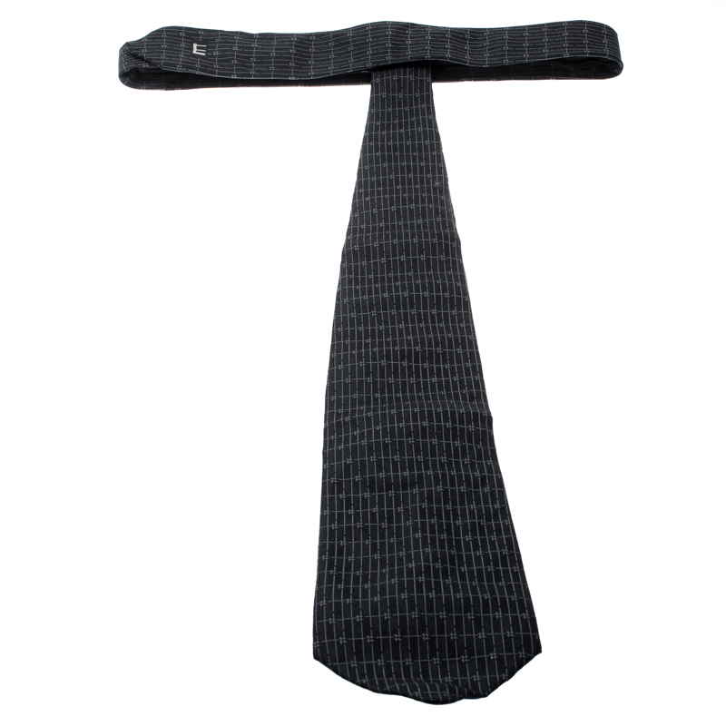 Dunhill Black And Grey Grid Pattern Silk Jacquard Tie
