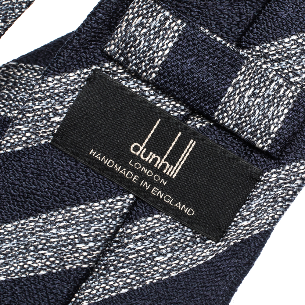 Dunhill Navy Blue Diagonal Stripe Mulberry Silk Jacquard Tie